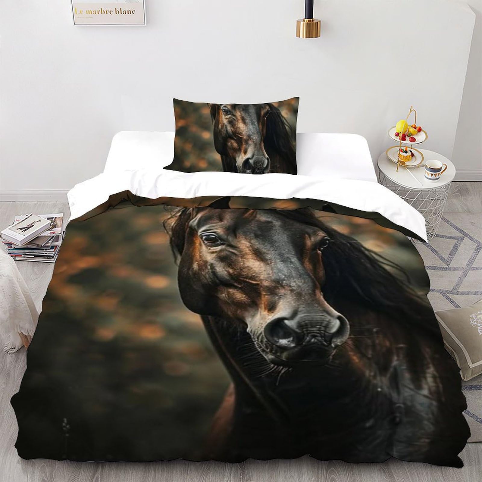 Housse de couette poney pour lit enfant single avec taies d'oreiller hypoallergénique