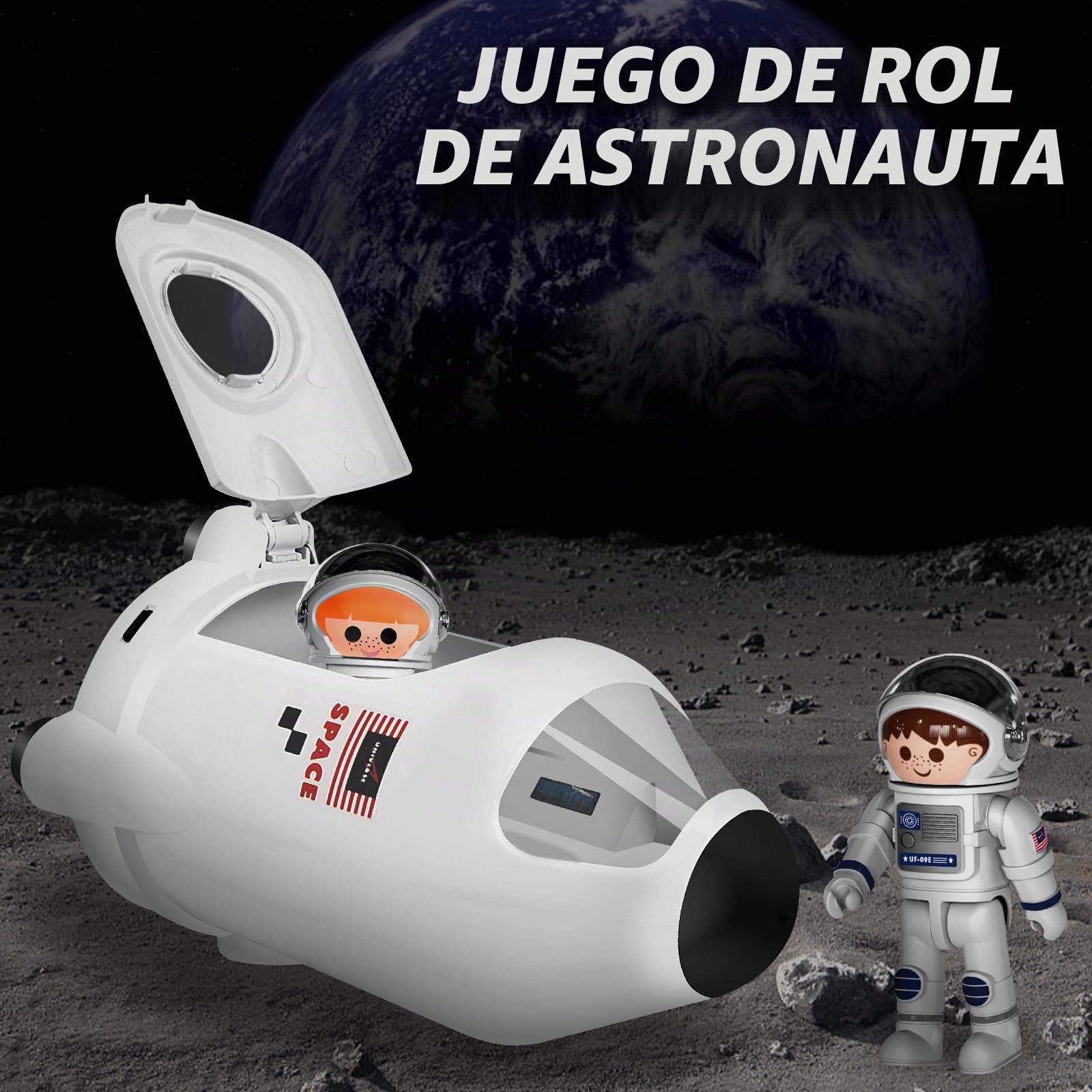 Herenear Cohete Espacial Juguete, Cohete Juguete para Niños de 6 7 8 9 10 11 12 Años, 5 En 1 Espacio Exploración Juego de Roles Juguetes con Astronautas y Lámpara de Proyección