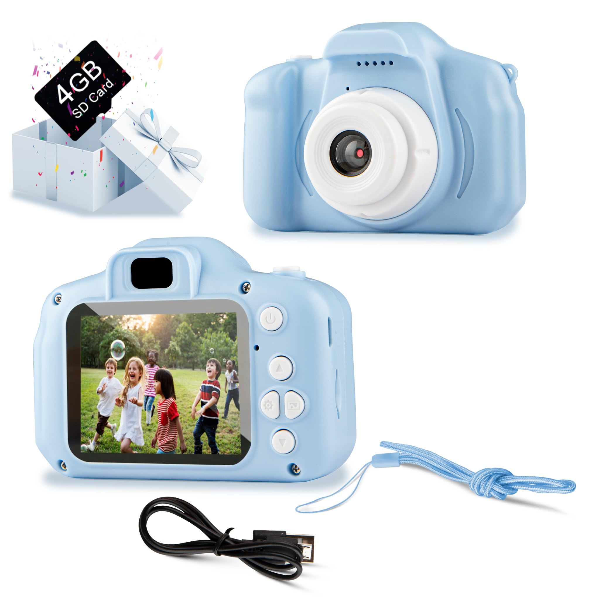 CATBAT Kids Camera for Girls Boys, 13MP 1080P HD Digital Video Camera and Photography for Age 3-10 Years Old Children, Christmas Birthday Festival Gift for Kids (Blue with 4GB SD Card)