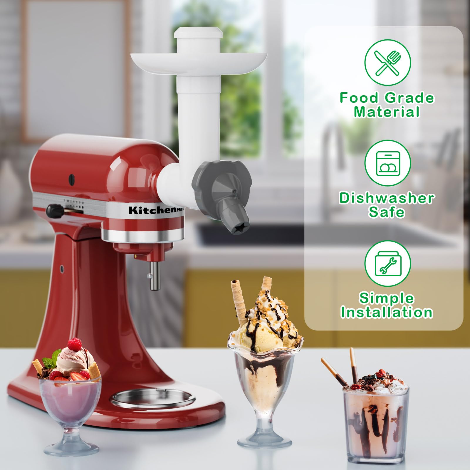 Accessorio per gelatiera per frullatore da tavolo KitchenAid, accessorio per gelato alla frutta realizzato con materiali BPA-free e sicuri per gli alimenti, macchina per gelato soft