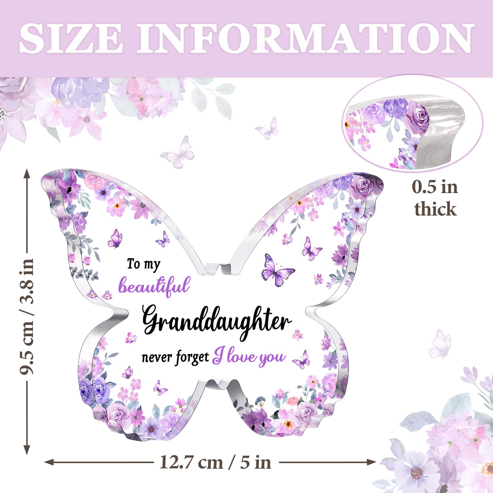 Granddaughter Gifts from Grandma Grandpa - Unique Purple Butterfly Acrylic Plaque Desk Decor - Mothers Day Christmas Valentines Day Graduation Gift for Granddaughter - 5 x 3.8 x 0.5 inches
