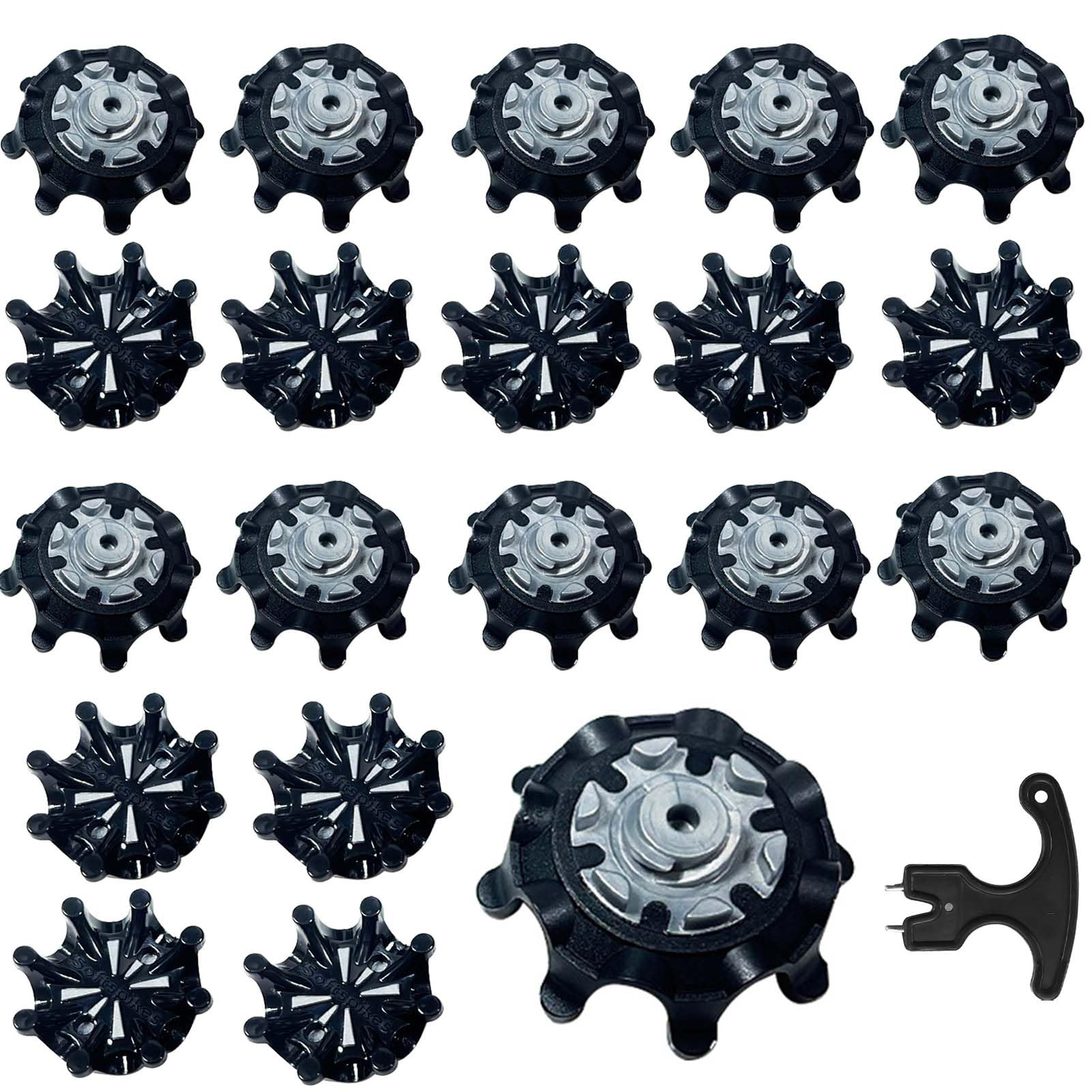 Xelmorant Golf Shoe Spikes — 20 PCS Black Durable TPU Replacement Cleats, Universal Fit for Men’s & Women’s Shoes, Enhances Grip & Comfort, Includes Wrench (Black)