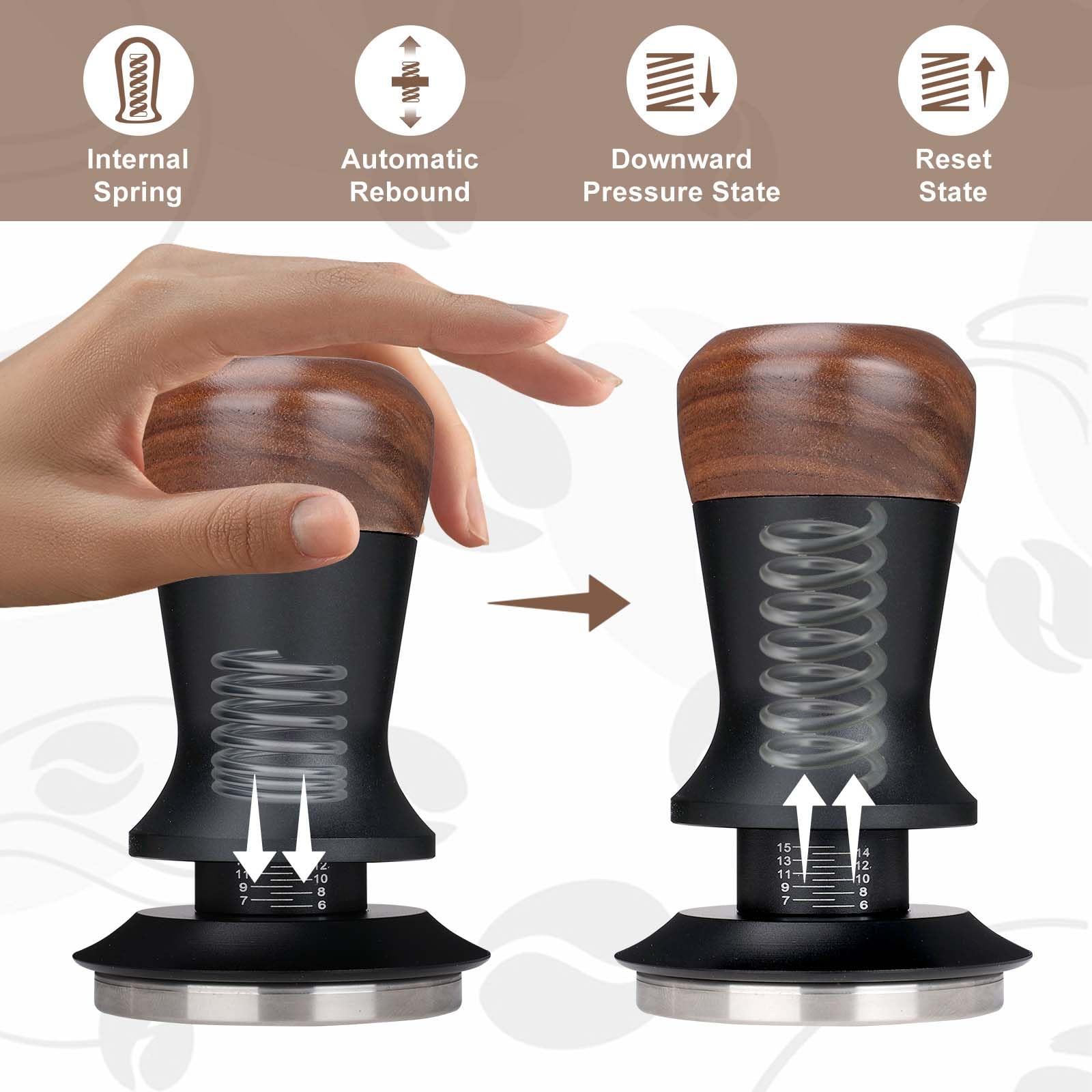 Zestaw Espresso 51 mm 3 w 1, tamper 51 mm z drewnianym uchwytem | Kompletny zestaw: Tamper 51mm, WDT, silikonowa mata do domowej kawy