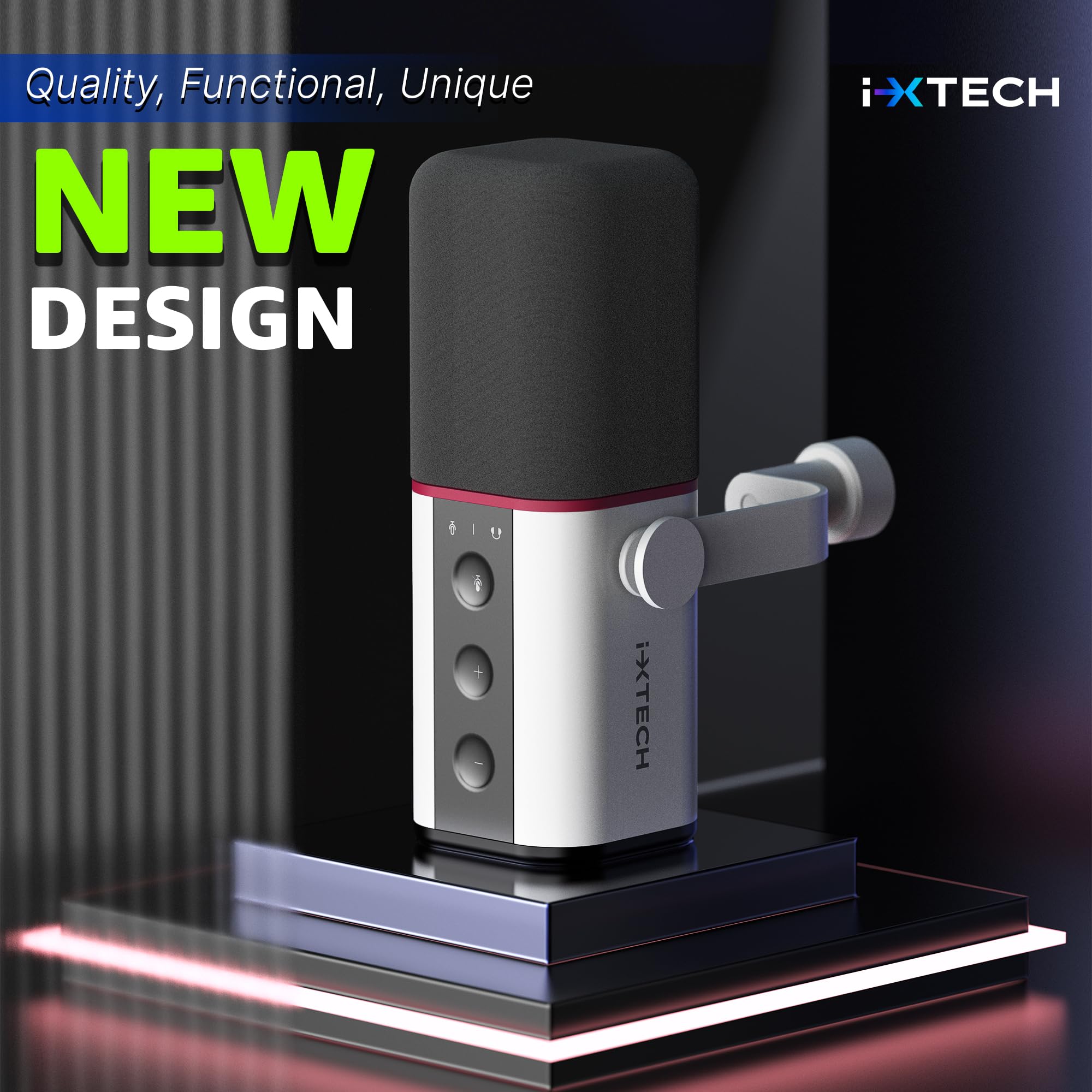 IXTECH Microfono dinamico cardioide con copertura per microfono, microfono vocale USB XLR per podcasting, streaming, registrazione, gioco e voice-over (bianco)