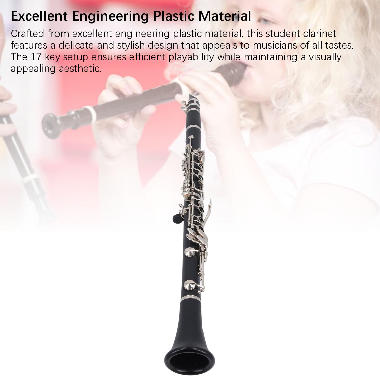 Eujgoov 17 Key B Flat Clarinet Engineering Plastic Delicado Elegante Accesorio Completo Conjuntos de Música Clásica Bandas de Desfile de Jazz Buena Opción para Cualquier Músico Fácil de