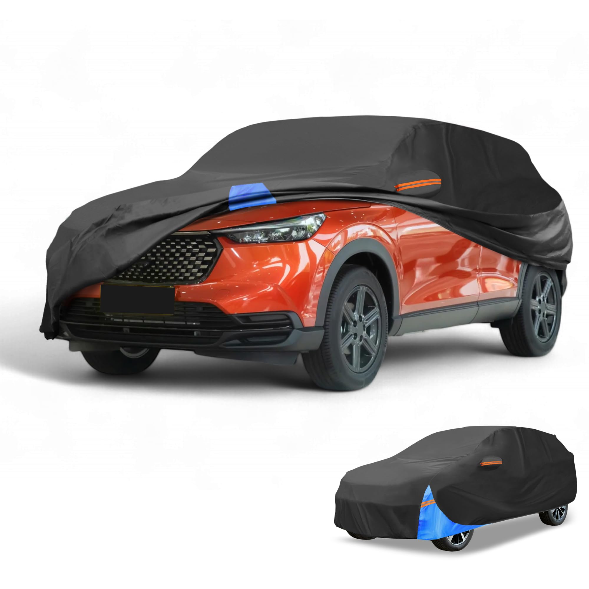 Waterproof All-Weather Universal Car Cover with Right Side Zipper, 190T Polyeste Black Blue Fits for SUV Up to 181" Length