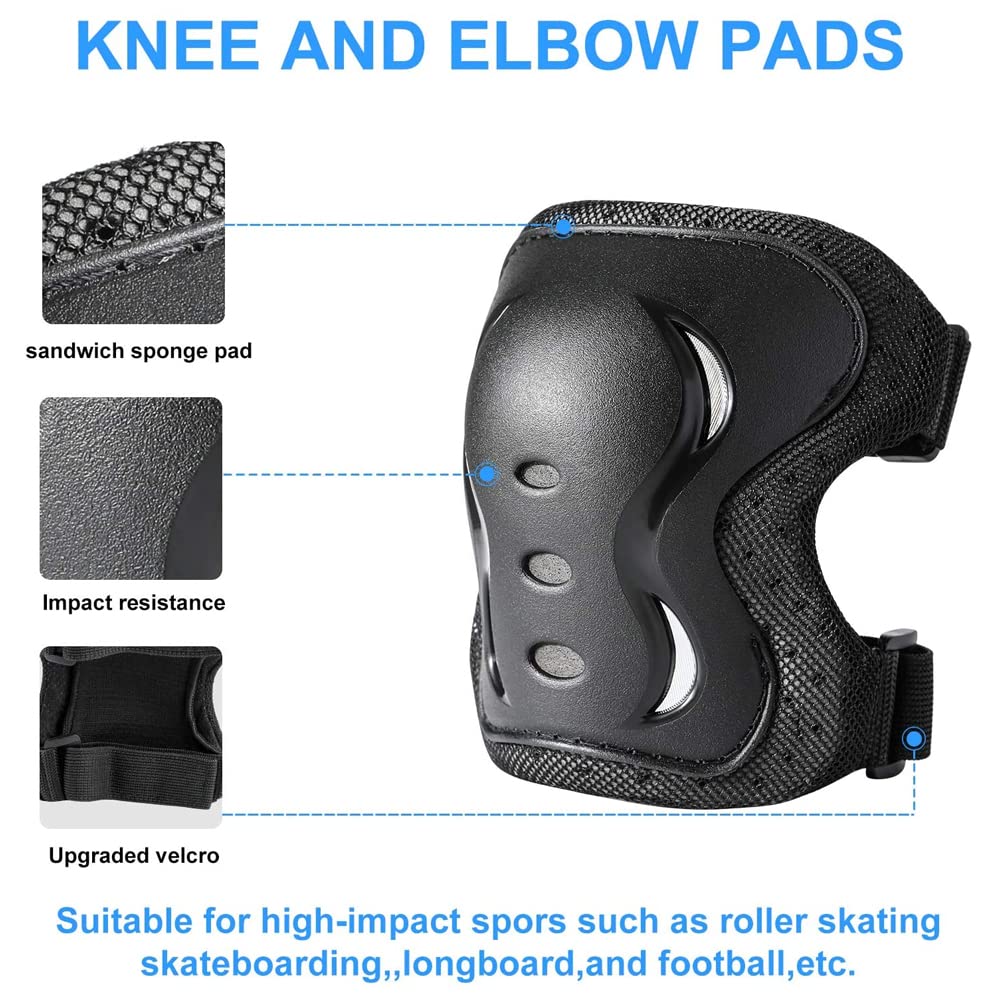 6Pièces Enfant Adultes Protection Gear Set avec Genouillères Coudières Et Protège Poignets pour La Planche à roulettes Vélo Patinage à roulettes,S
