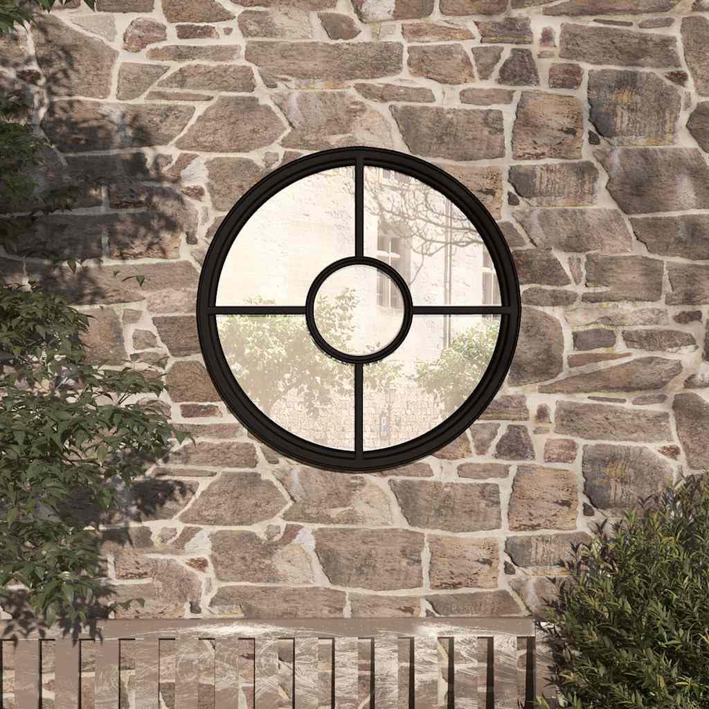 Espejo de jardín negro redondo 40 x 4 cm marco de hierro espejo de pared para exterior espejo decorativo con marco de cristal para reflexión de luz y decoración de jardín