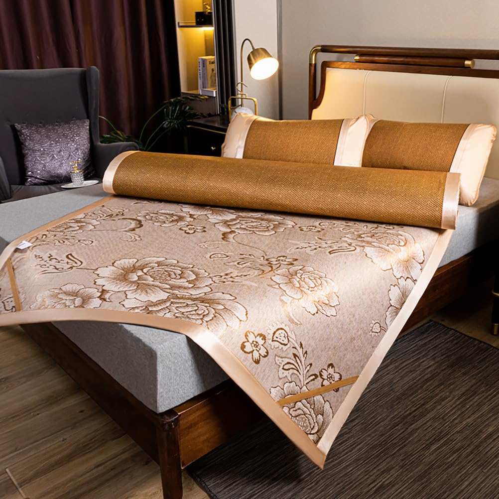 Summer Sleeping Mat, Bamboo Summer Sleeping Mat Multicolor Multiple Sizes With Pillowcases(Beige,180 * 200cm)
