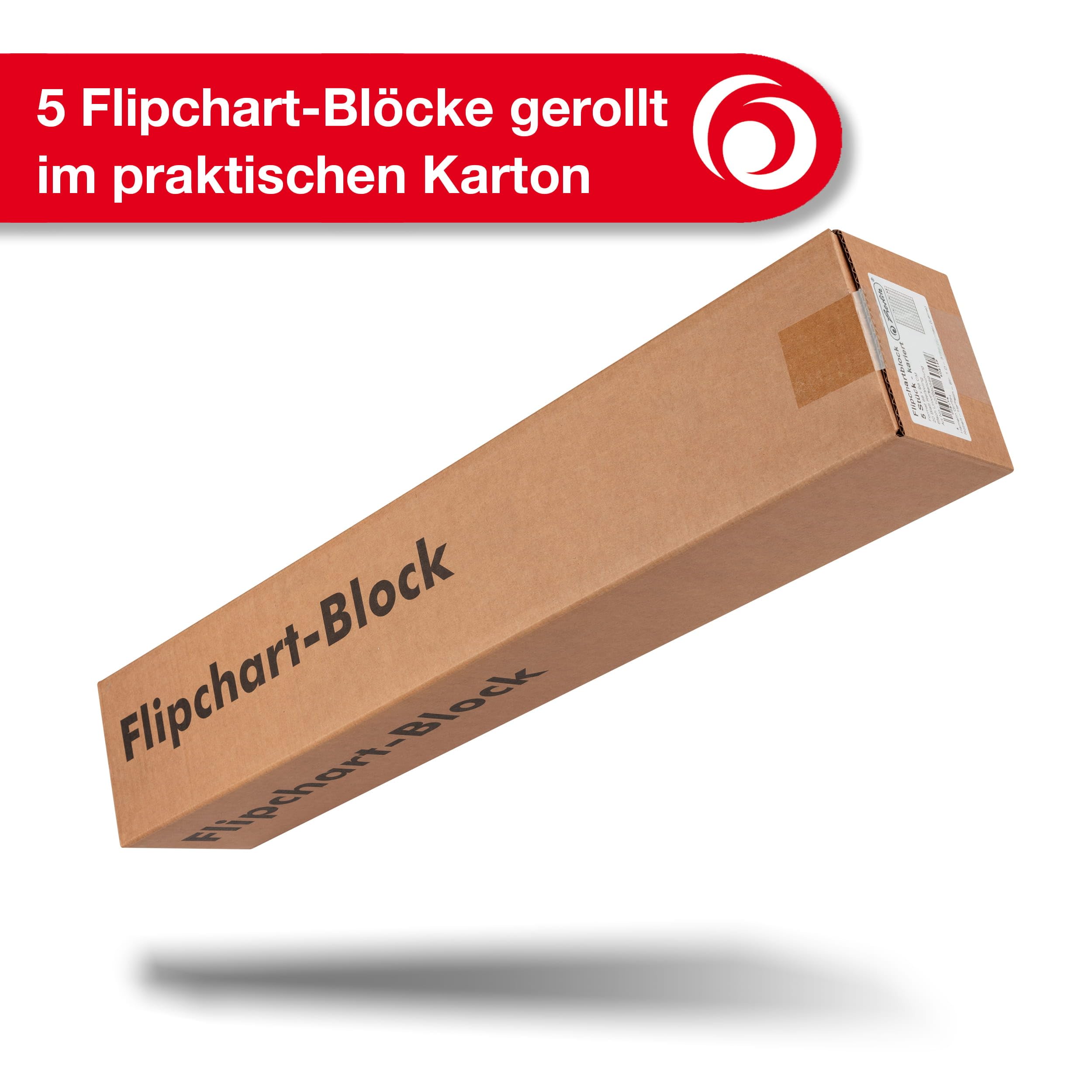 herlitz Flipchartpapier Recycling , kariert, mit 20 Blatt je Block, gerollt verpackt, 6 fach Lochung, 5 Stück