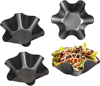 Taco Salad Bowl Maker Molds – 4 Packs Non-stick Carbon Steel Tortilla Shell Pans Baking Molds Tostada Bake Taco Shells Black