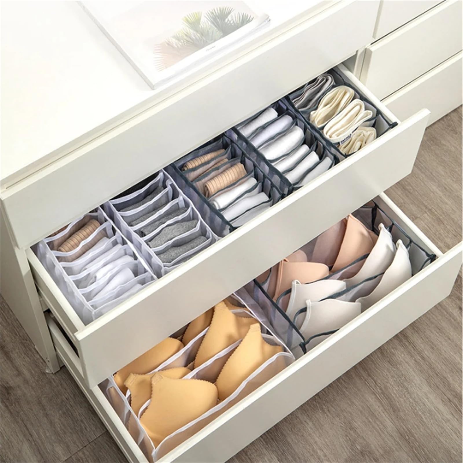 Caja organizadora de almacenamiento calcetines armario 30 rejillas | Organizador de cajones plegable con divisores de malla for ropa interior y sujetadores(Burgundy)