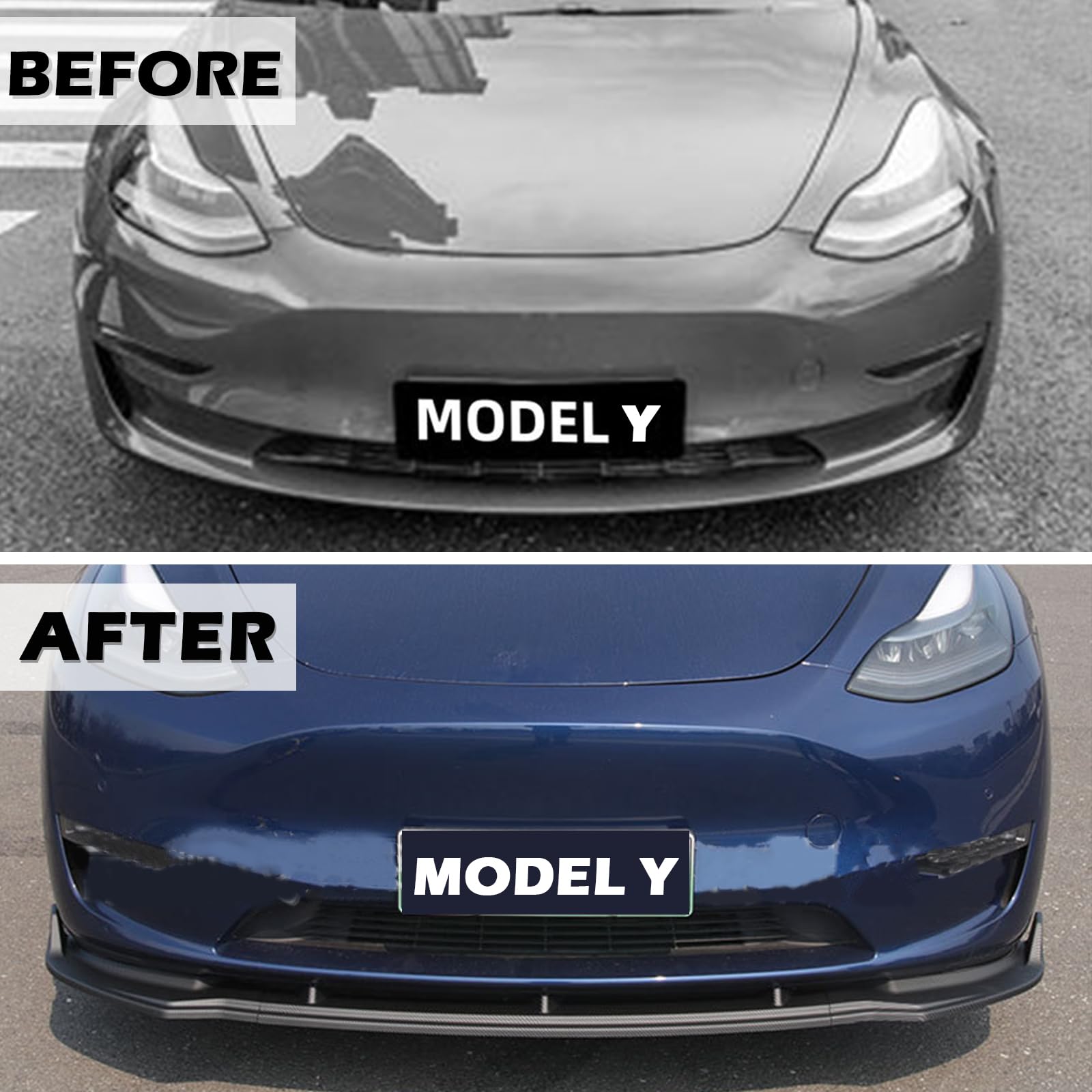FLAMPETUS Front Bumper Lip Spoiler For Tesla Model Y – Matte Black Splitter, ABS Material, Fits 2017-2024 Models