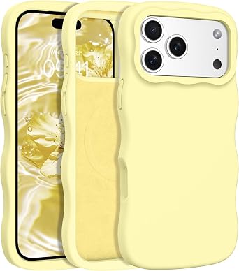 BENTOBEN Magnetic for iPhone 17 Pro Max Case, Liquid Silicone Microfiber Lining Case, Compatible with MagSafe, Cute Wavy Anti-Slip Bumper Women Girls Slim Shockproof Cover for 17 Pro Max 6.9", Yellow