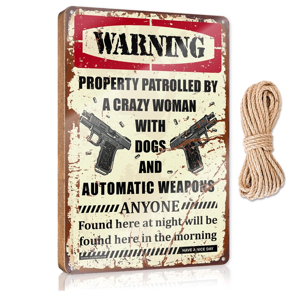 HELIOFORGE Office Sign For Door Wood Warning Property Patrolled By A Crazy Bitch With Dogs And Automatic Weapons Wooden Sign(15X28CM)