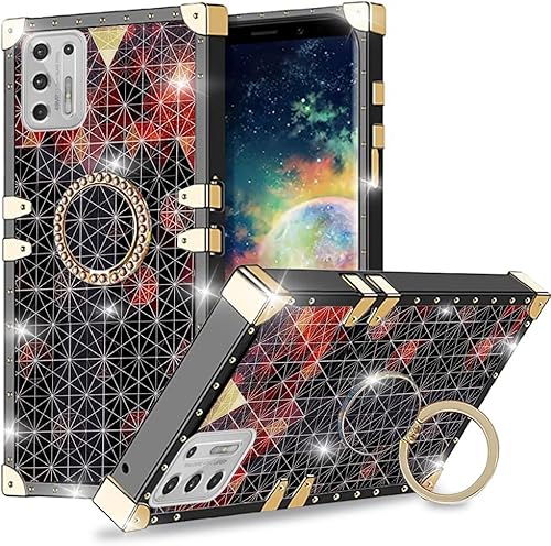 liancang Diseñado para Moto G Stylus 2021 Max con carcasa cuadrada antiroturas en forma de diamante espacial soporte para anillos funda para Moto G