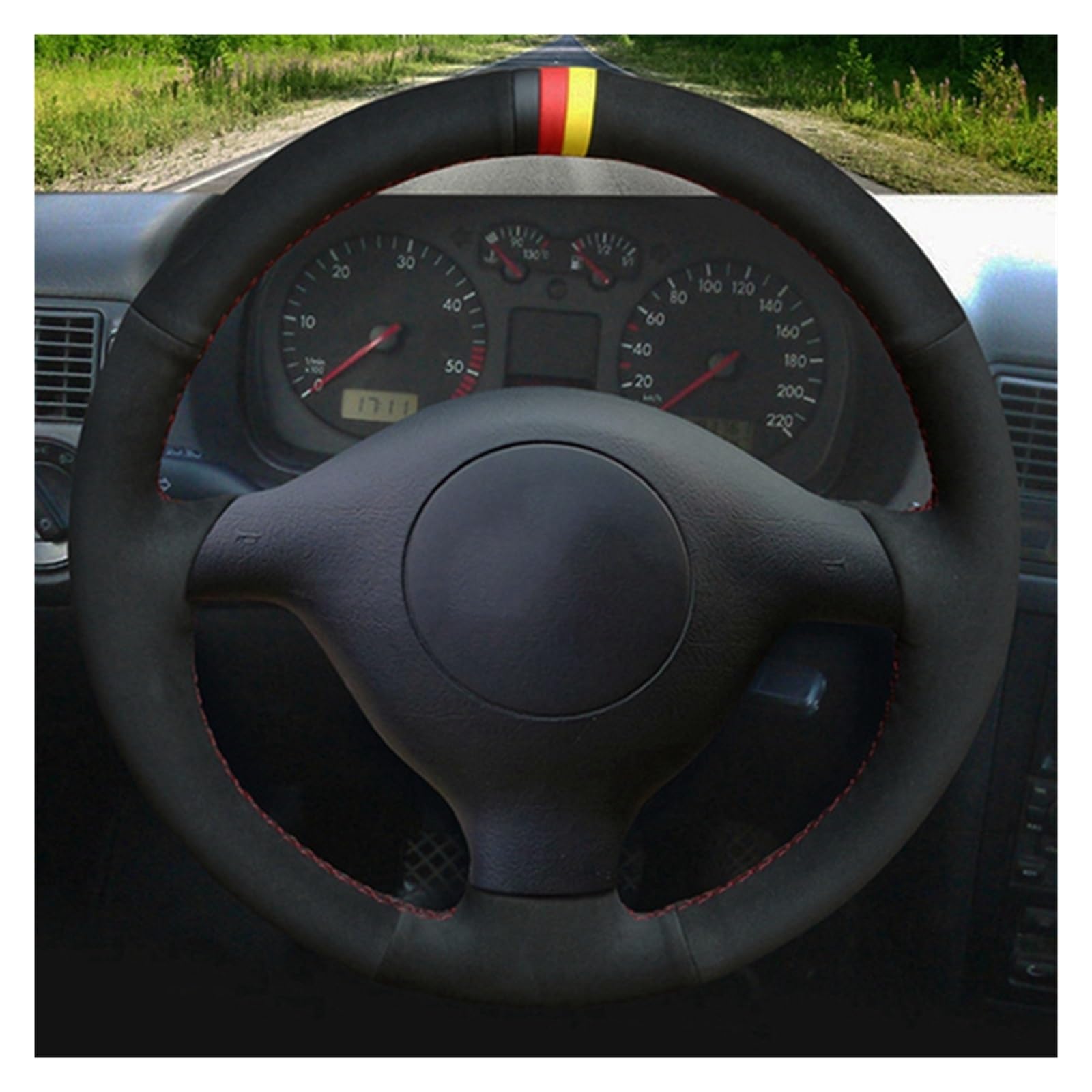 PU Funda Volante para VW para Bora Seat Leon MK1 1998-2005 para Skoda para Fabia 1 2004 2005 Protector para Volante Coche Gamuza Cuero Genuino Negro Interiores Volante Coche (Color : Style 2)