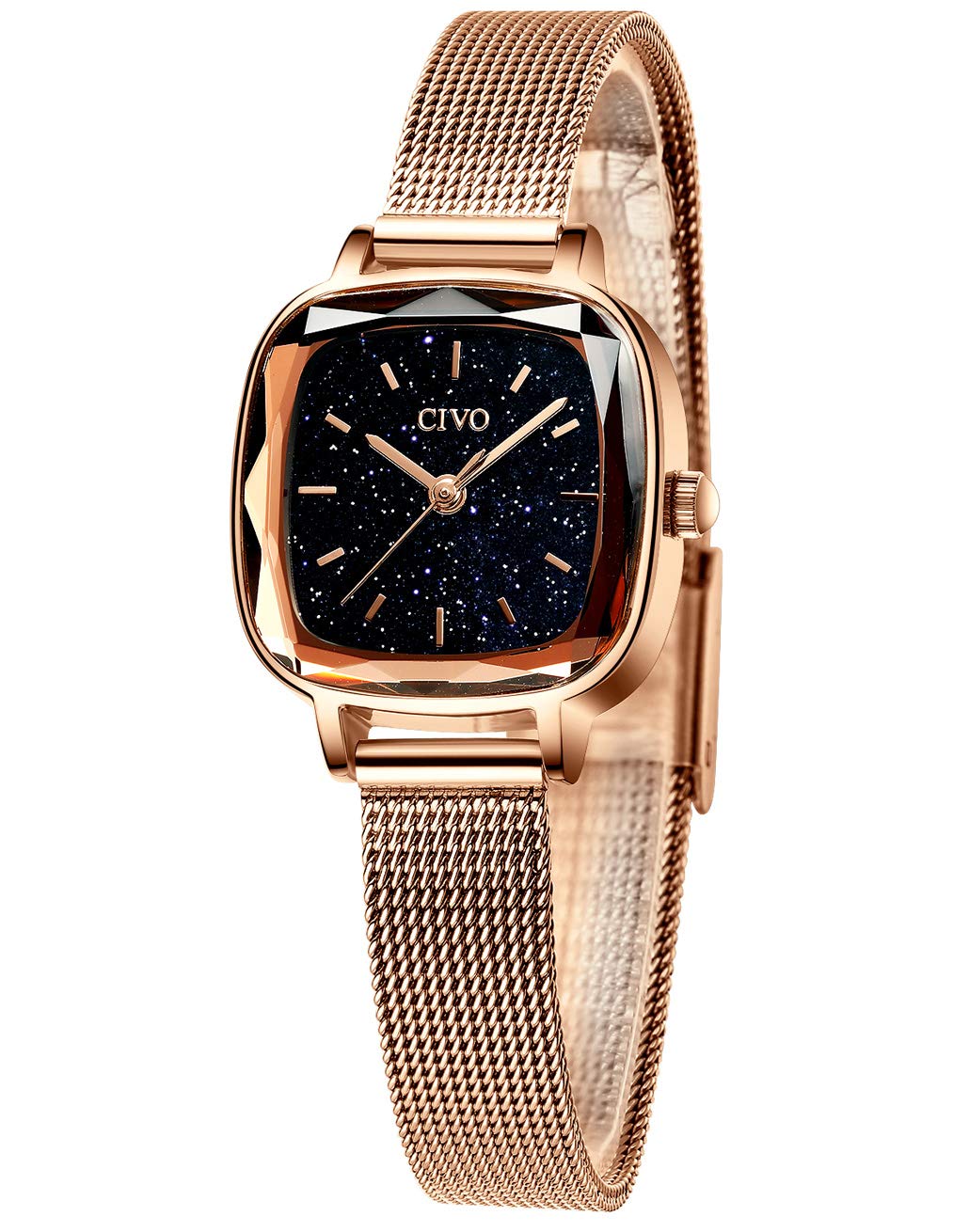 CIVOWomens Watches for Small Wrists Waterproof Analog Quartz Square Watch Ultra-Thin Stainless Steel Mesh Strap Fashion Elegant Designer Ladies Wrist Watch for Women
