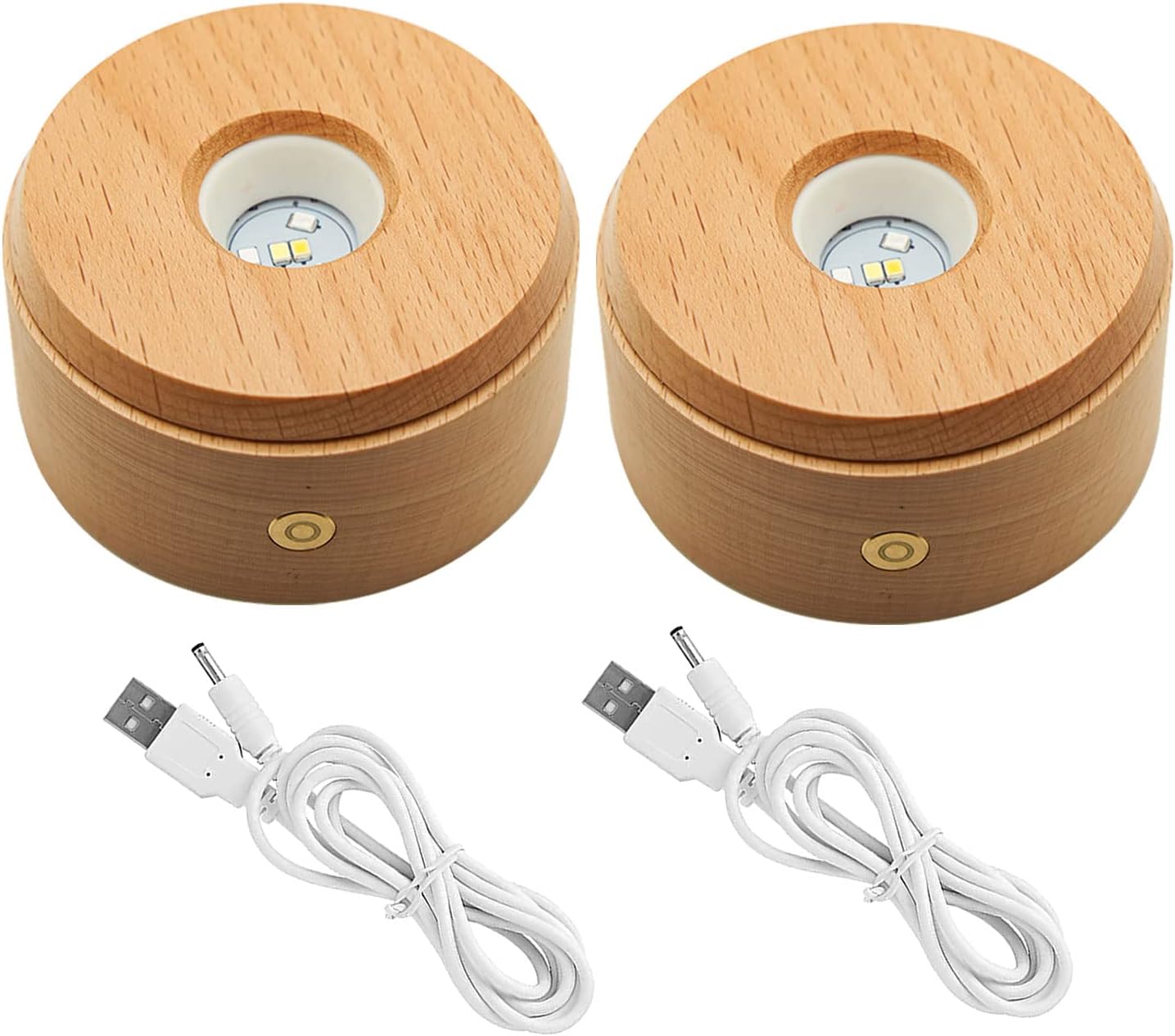 Wood LED Display Base, Rotating Display Stand Round Wooden Lighted Base 8 Lighting Modes Colored LED Lights Stand for Crystal Glass Resin Art