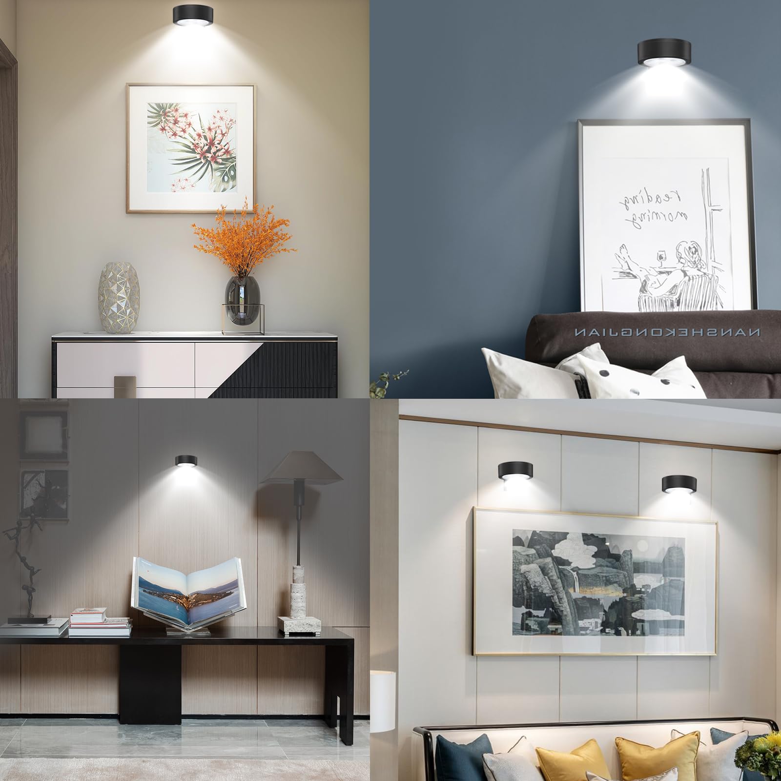 3Pcs Battery Operated Picture Light, Magnetic Painting Light with Remote, Dimmable Timer Art Display Light with 3 Light Modes for Dartboard Frame Picture Portrait,Wireless Wall Decor Puck Lights