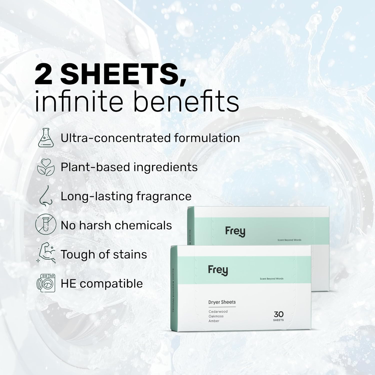 FREY Naturally Scented Dryer Sheets - Fabric Softener for Soft, Fresh & Clean Clothes (2-pack, Cedar Grove) - Image 2