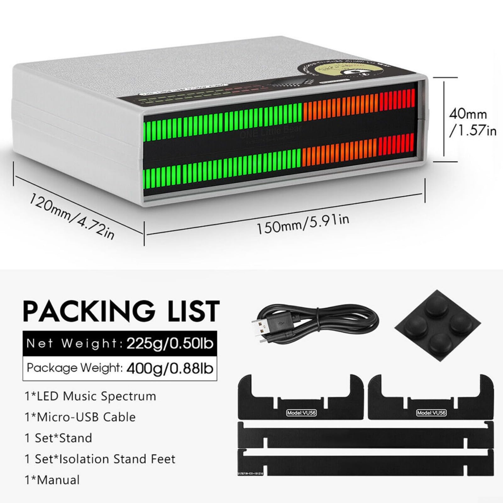 RGB LED Music für spectrum Analyzer 56-Bit für vu Meter With Mic Input | RGB LED für vu Meter,Digital Audio Level Meter For für rca, 5 Display Modes, Real-Time Music Visualizer