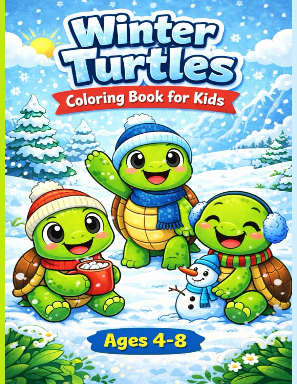 Winter Turtles Coloring Book for Kids (Ages 4–8): Simple and Fun Turtle Coloring Pages for Kids – Easy Winter Animals to Color