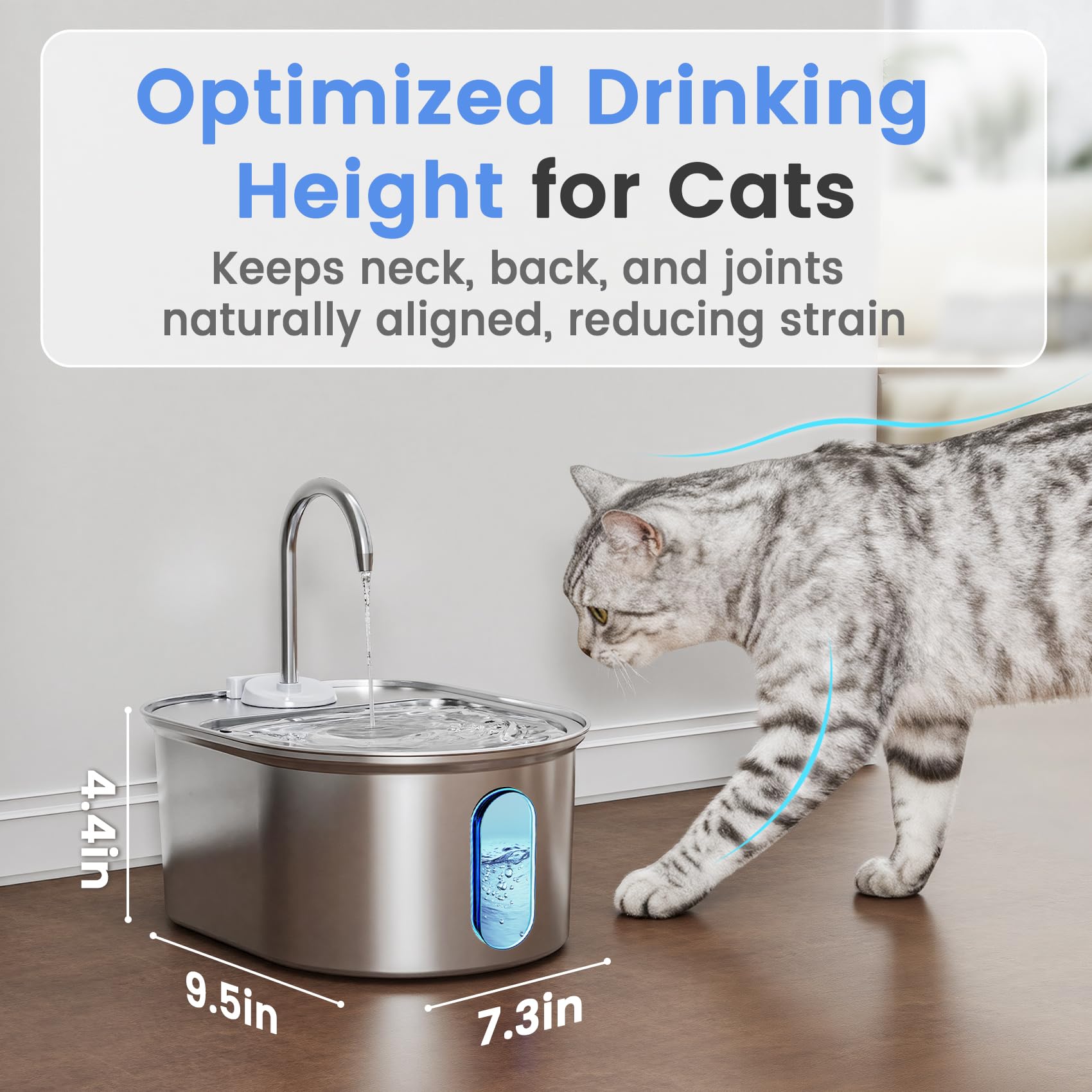 Fontana d'acqua per gatti, in acciaio inox, 3,2 l, silenzioso, automatico, per cani, spegnimento automatico sicuro, grande fontana ovale per gatti da interni, con 1 filtro di ricambio