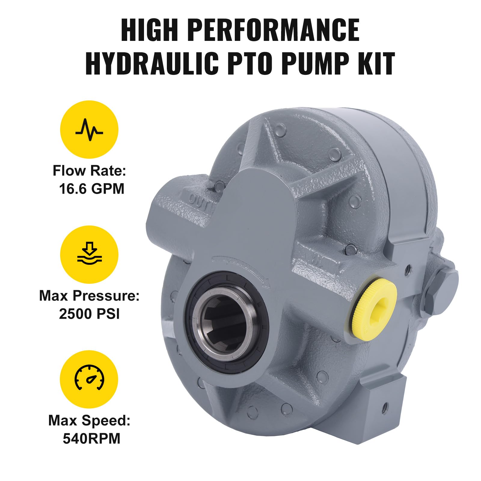 Doppy Hydraulic PTO Pump 16.6 GPM, Hydraulic Motor 540RPM 2500PSI, Hydraulic Power Take Off Pump SAE 16