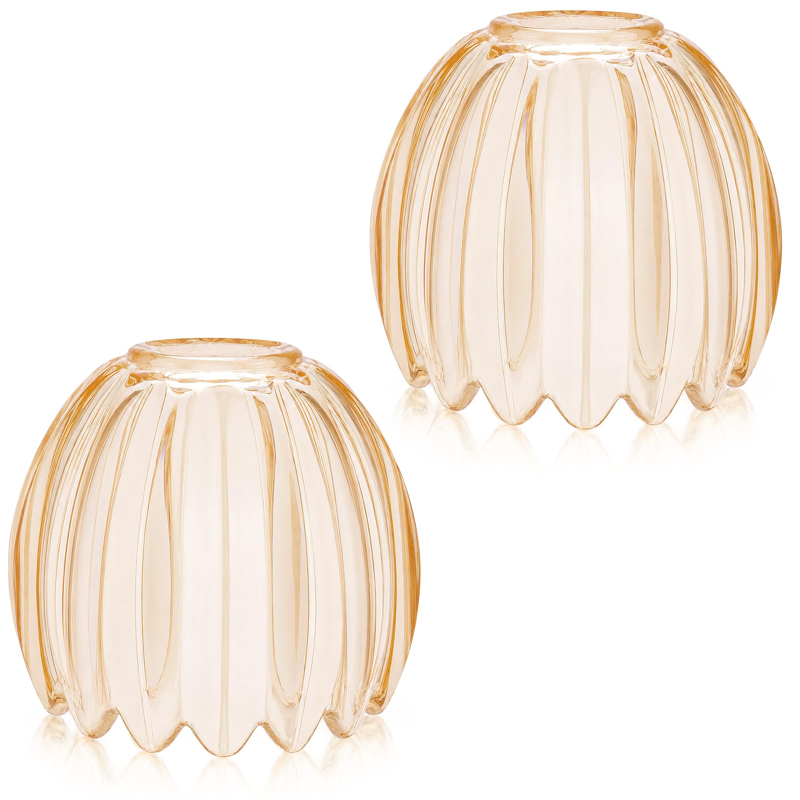 2 Pack Tulip Glass Lamp Shades, 13 x 10.5 cm Easy Fit Ceiling Lampshade, Small Amber Ribbed Flower Pendant Light Shade for Bedroom Living Room Floor Wall Lamp Chandelier Decor Replacement