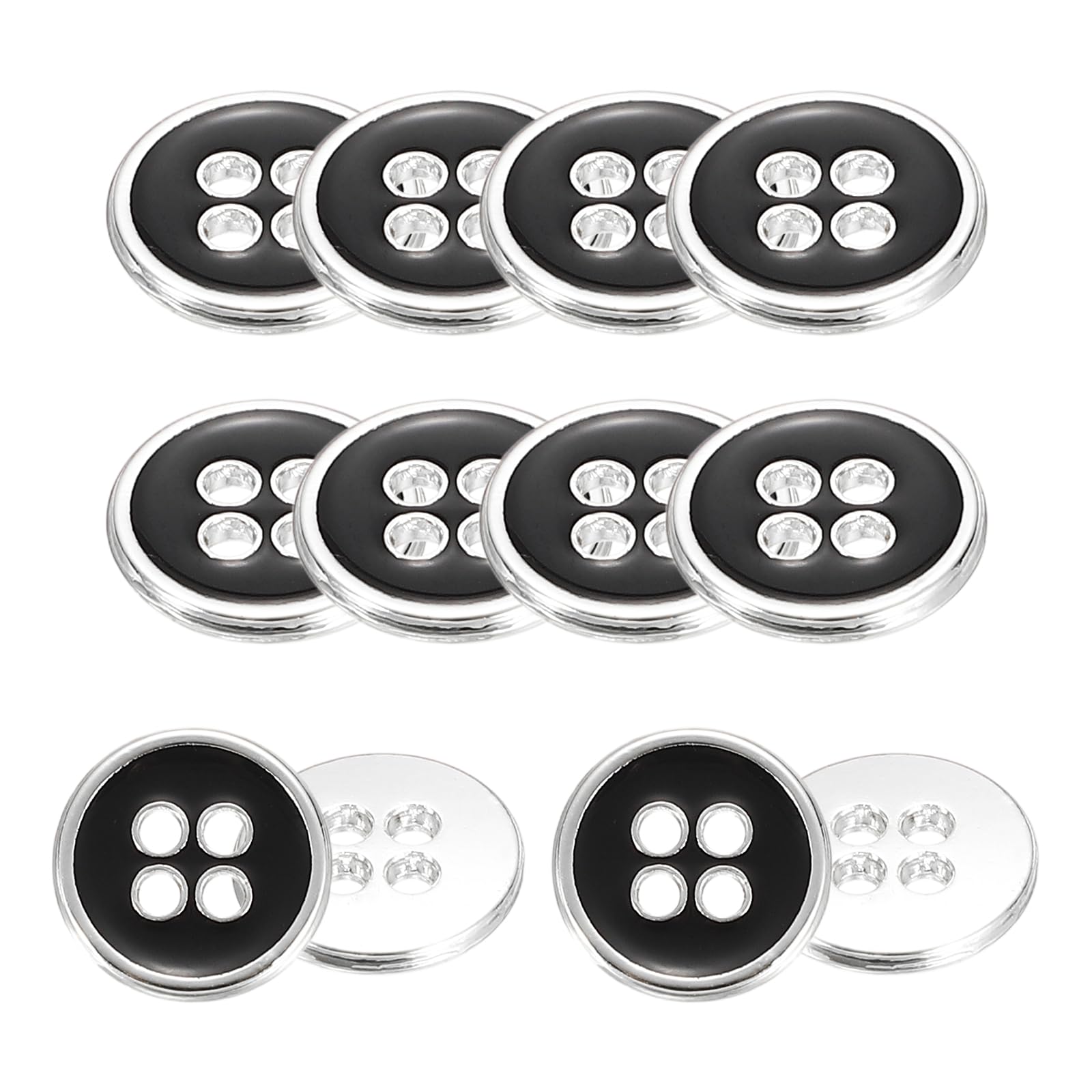 sourcing map 12pcs Metal Sewing Buttons, 12mm 4-Hole Round Vintage Buttons Replacement Sew on Embellishments for Coat Shirt Jeans DIY Crafts Clothing Decoration, Silver Black