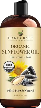 Handcraft Blends USDA Organic Sunflower Oil - Cold-Pressed 16 Fl Oz - 100% Pure and Natural - Premium Grade Carrier Oil for Skin and Hair - Hair and Body - Massage - Hexane-Free