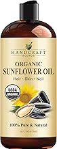 Handcraft Blends USDA Organic Sunflower Oil - Cold-Pressed 16 Fl Oz - 100% Pure and Natural - Premium Grade Carrier Oil for Skin and Hair - Hair and Body - Massage - Hexane-Free