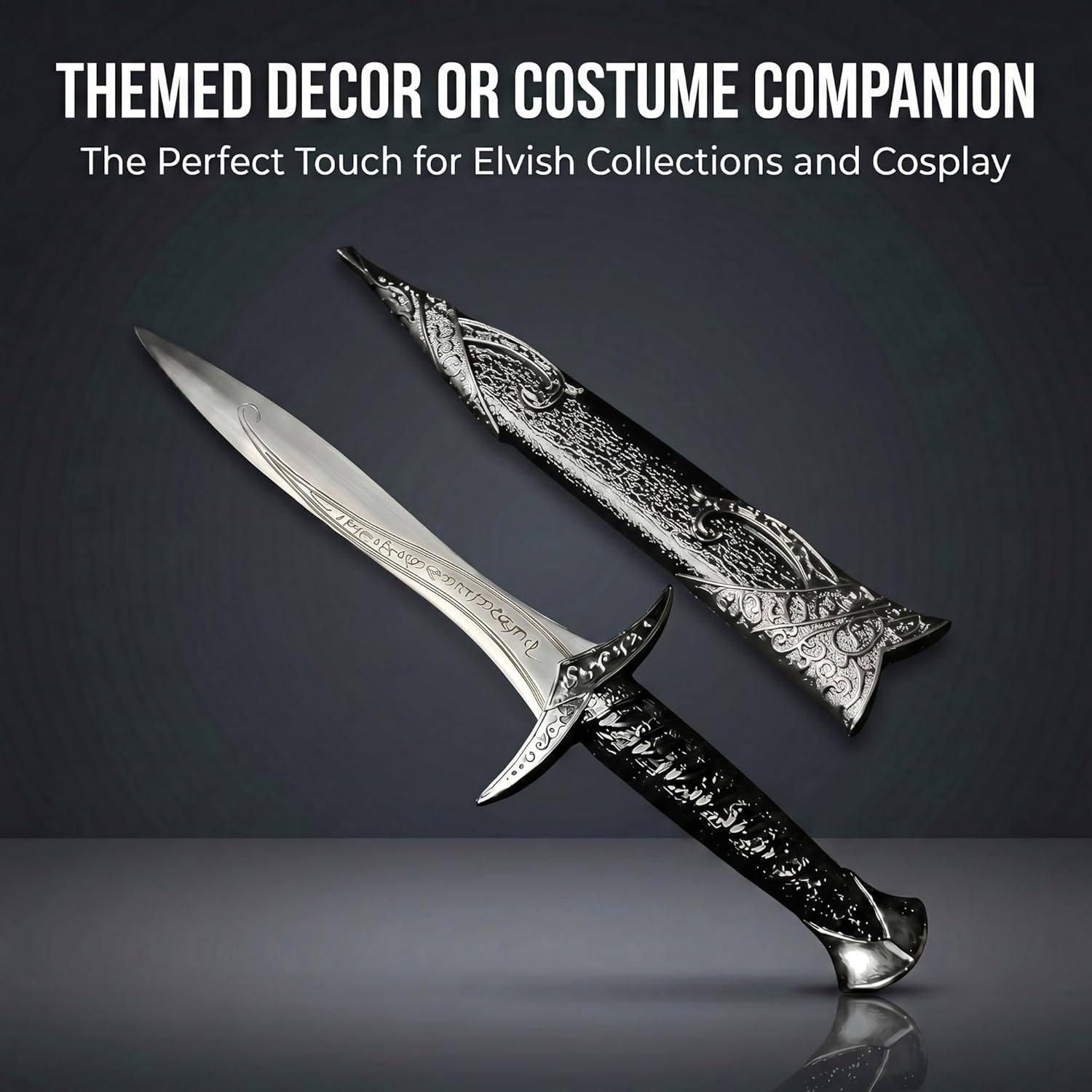 Fantasy Edge 11 Inch Medieval Elvish Style Short Sword, Decorative Ring Design Collectible, Cosplay Renaissance Character Accessory, Stainless Steel Finish with Scabbard