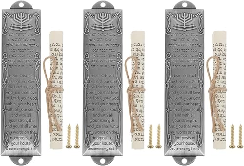 3 piezas de mezuzá para puerta, placa de bendición con letras de mezuzá para puerta delantera con poste de puerta de metal de desplazamiento para