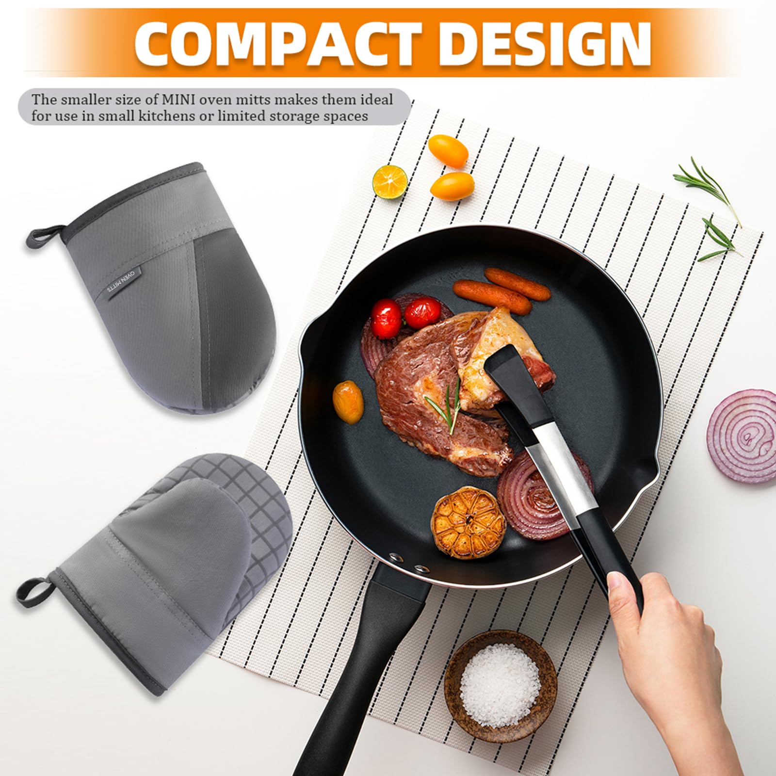 Mini manoplas de horno, guantes de horno de cocina, guantes de cocina resistentes al calor de 500 grados, superficie de silicona antideslizante con trabillas para colgar, guantes calientes