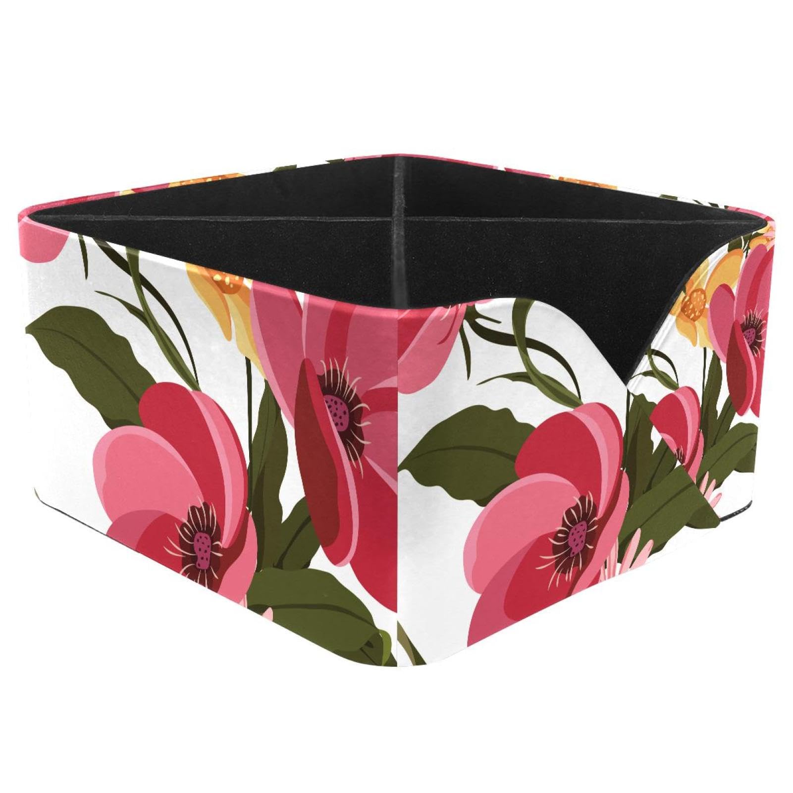 KengjuTesu Colorful Flowers Blooming Desktop Organizer Pen Holder, Rectangular Pencil Cup for Office, Study and Makeup Stations