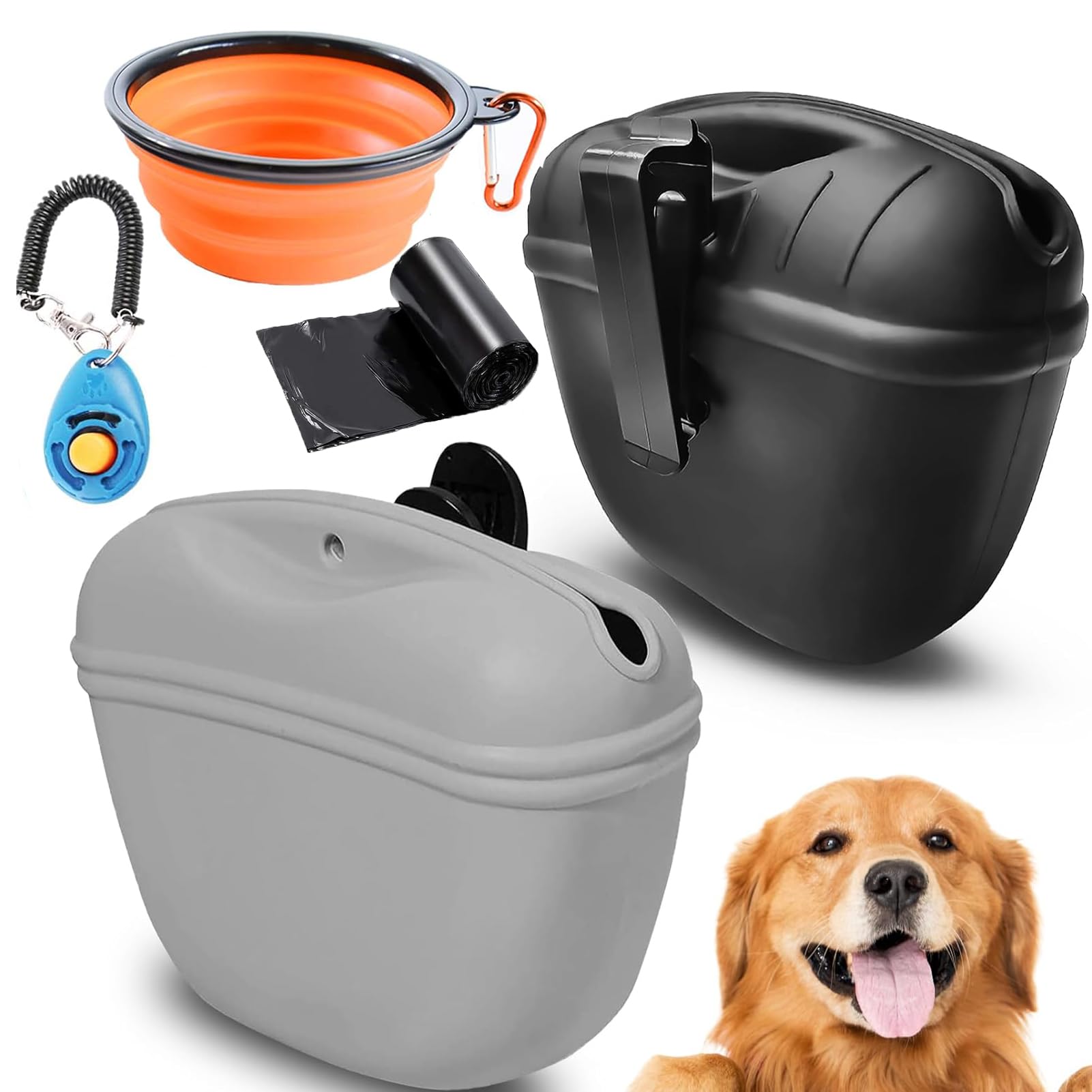 Bolsa de golosinas para perros, bolsa de paseo para perros, bolsa de golosinas para entrenamiento de perros con cierre magnético y clip para cinturón, contenedor portátil de comida para perros para