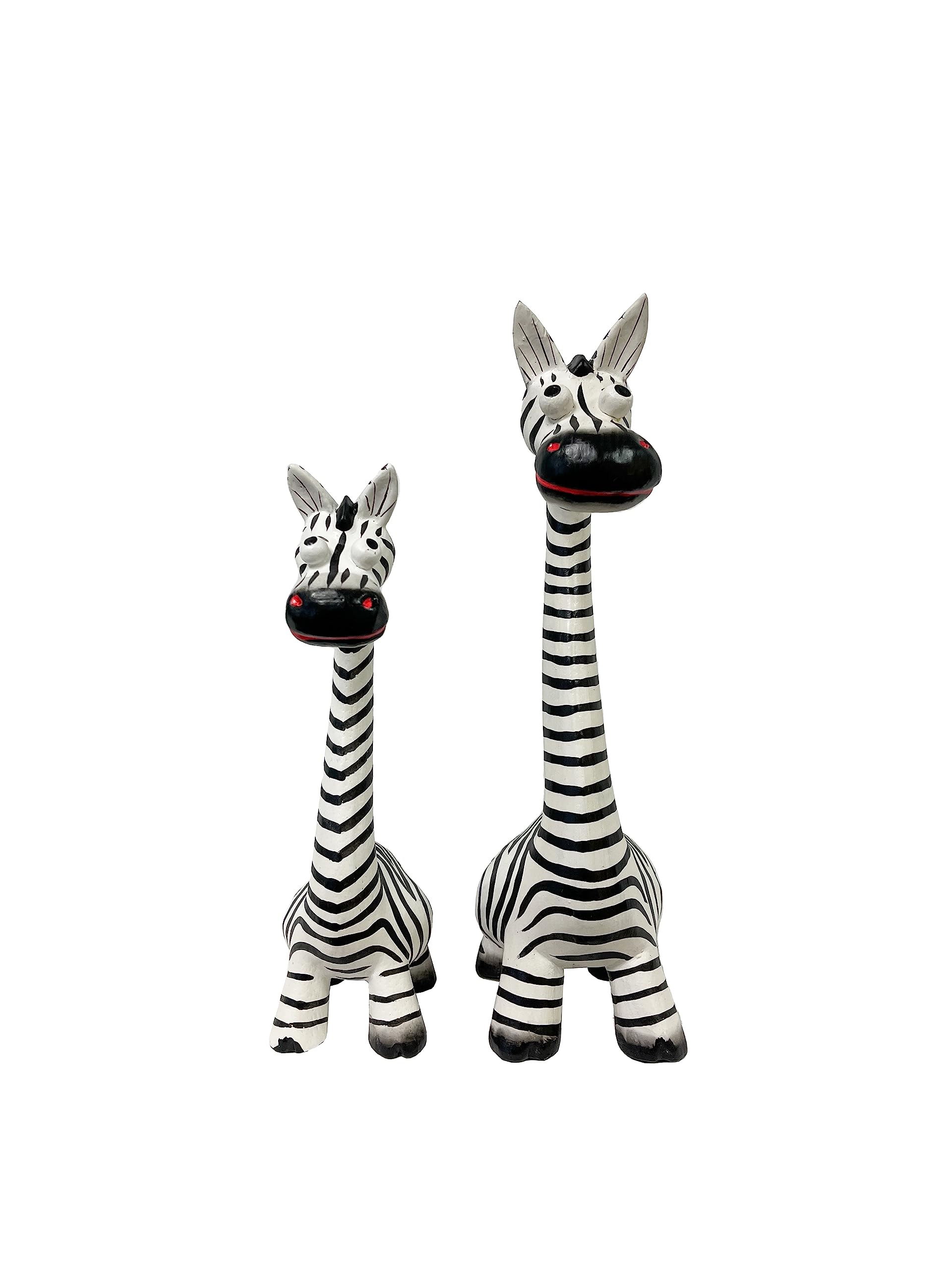 My Family House Zebra Statue - Black & White Wood - Hand Carved Decorative Animal Figurine - 13 cm