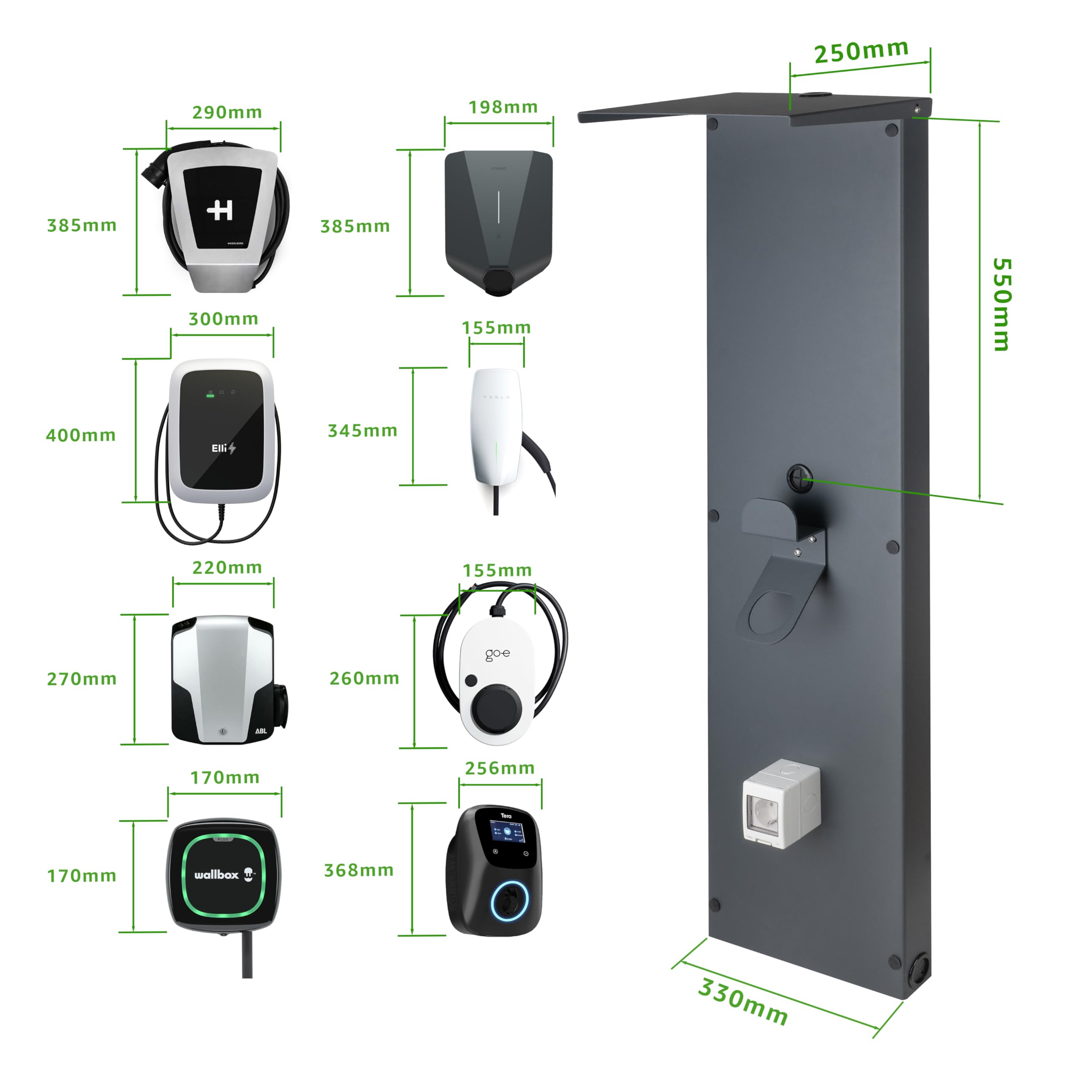 Colonna Universale Wallbox in Alluminio per Installazione Stabile della Stazione di Ricarica e Postazione di Ricarica Organizzata per Veicoli Elettrici Piastra per Facciata per Wallbox