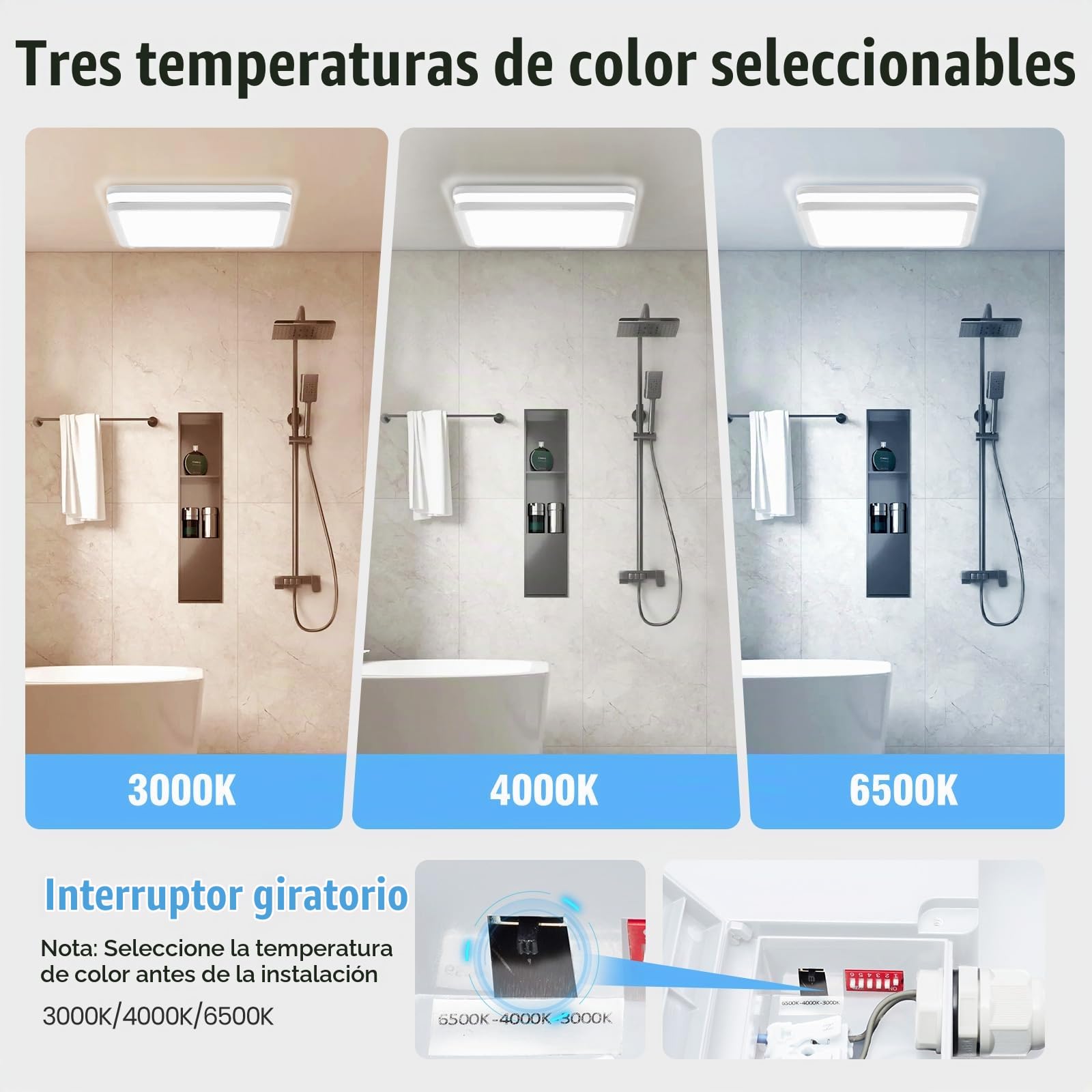 LEZOE Lámpara de techo LED con detector de movimiento IP65 impermeable, 24W/30W 4500lm 150(Lm/W), sensor 3000K/4000K/6500K Ideal para baño, garaje, sótano, pasillo, balcón, entrada 26*26*6cm Blanco