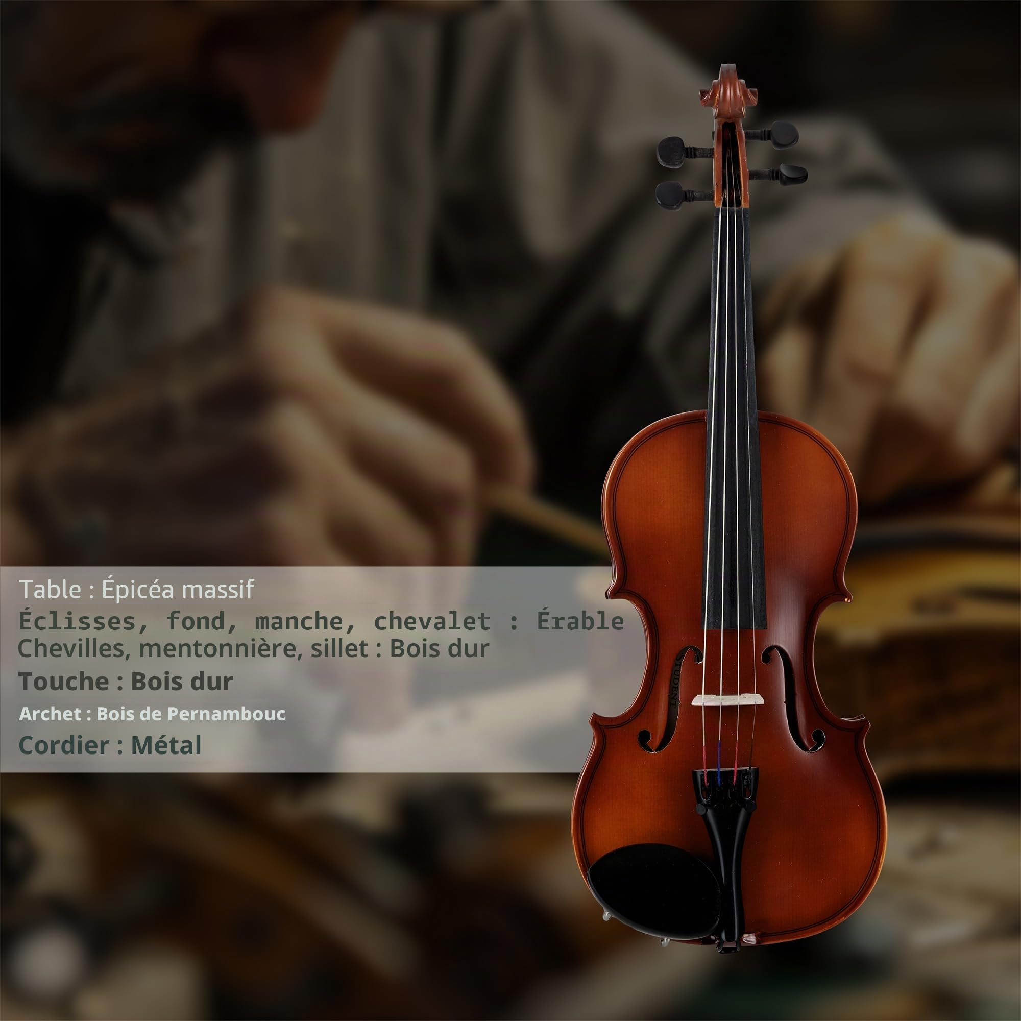 Classic Cantabile Student Violinset 1/8, Table sculptée en épicéa massif