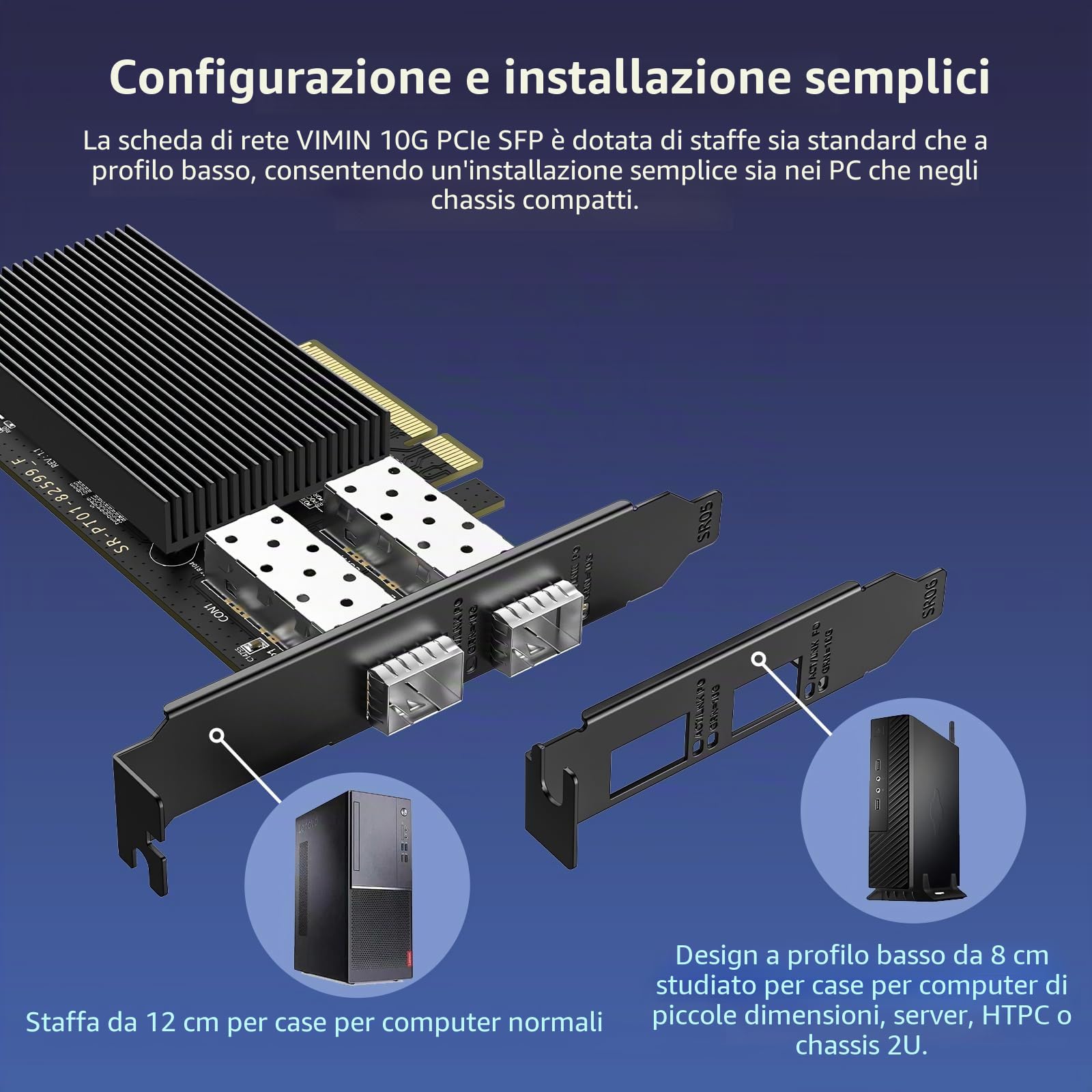 Scheda di Rete PCIe SFP+ 10Gb con Doppia Porta SFP+ 10 Gbps, Chip 82599(X520-DA2), Adattatore LAN Ethernet VIMIN 10G Supporta Windows 7/8/10/11/Linux/VMware, Compatibile con PCI Express X8 e X16