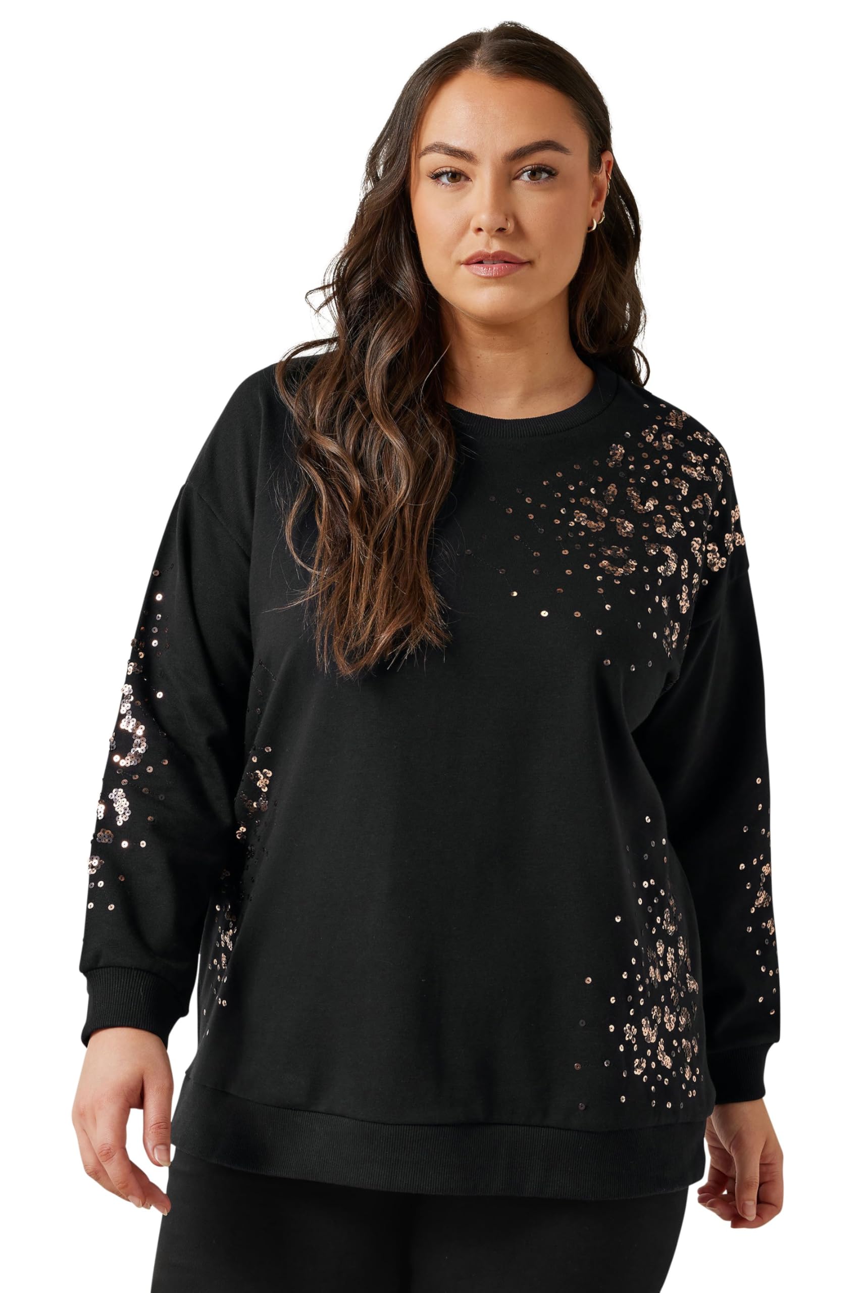 Evans Women's Black Curve & Bronze Leopard Sequin Embellished Sweatshirt - Plus Size Curve