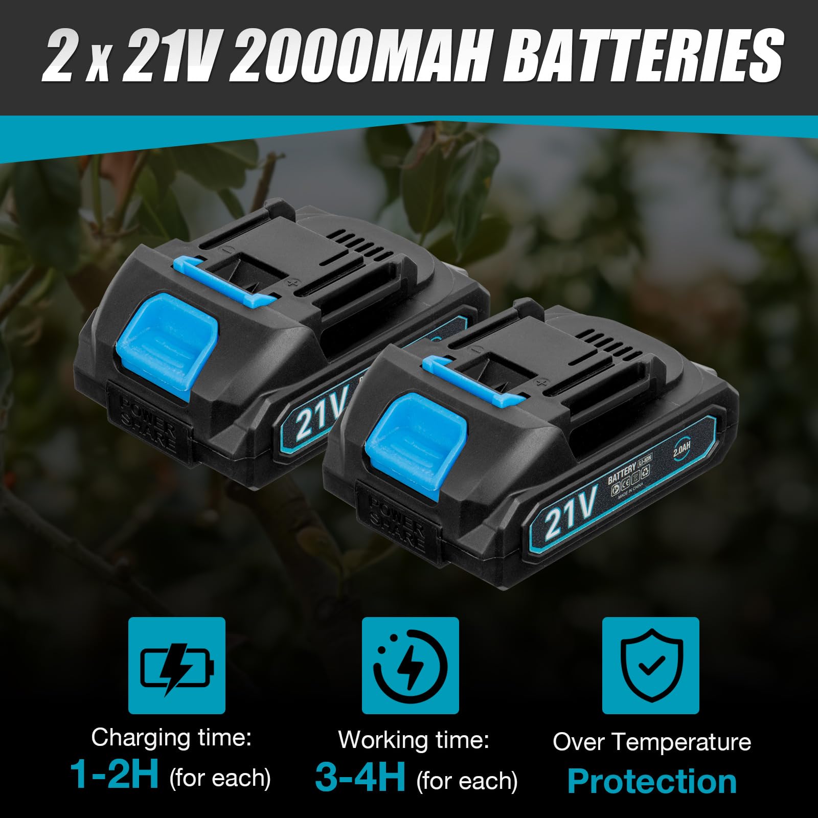 Tijeras de podar eléctricas para Makita con batería de 18 V, 600 W, profesional, 2 baterías de 2000 mAh, sin escobillas, 20-35 mm de diámetro de corte, podómetro