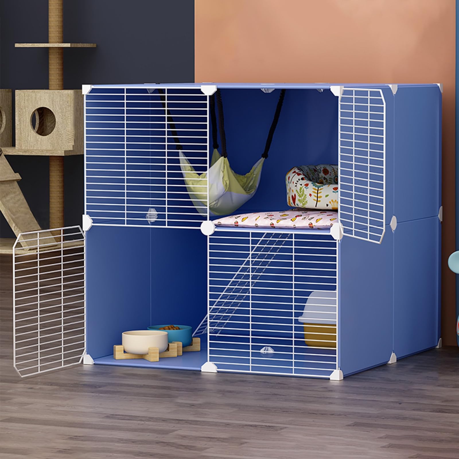 Cage pour chat d'intérieur sécurisée, enclos en métal violet pour éviter les bêtises