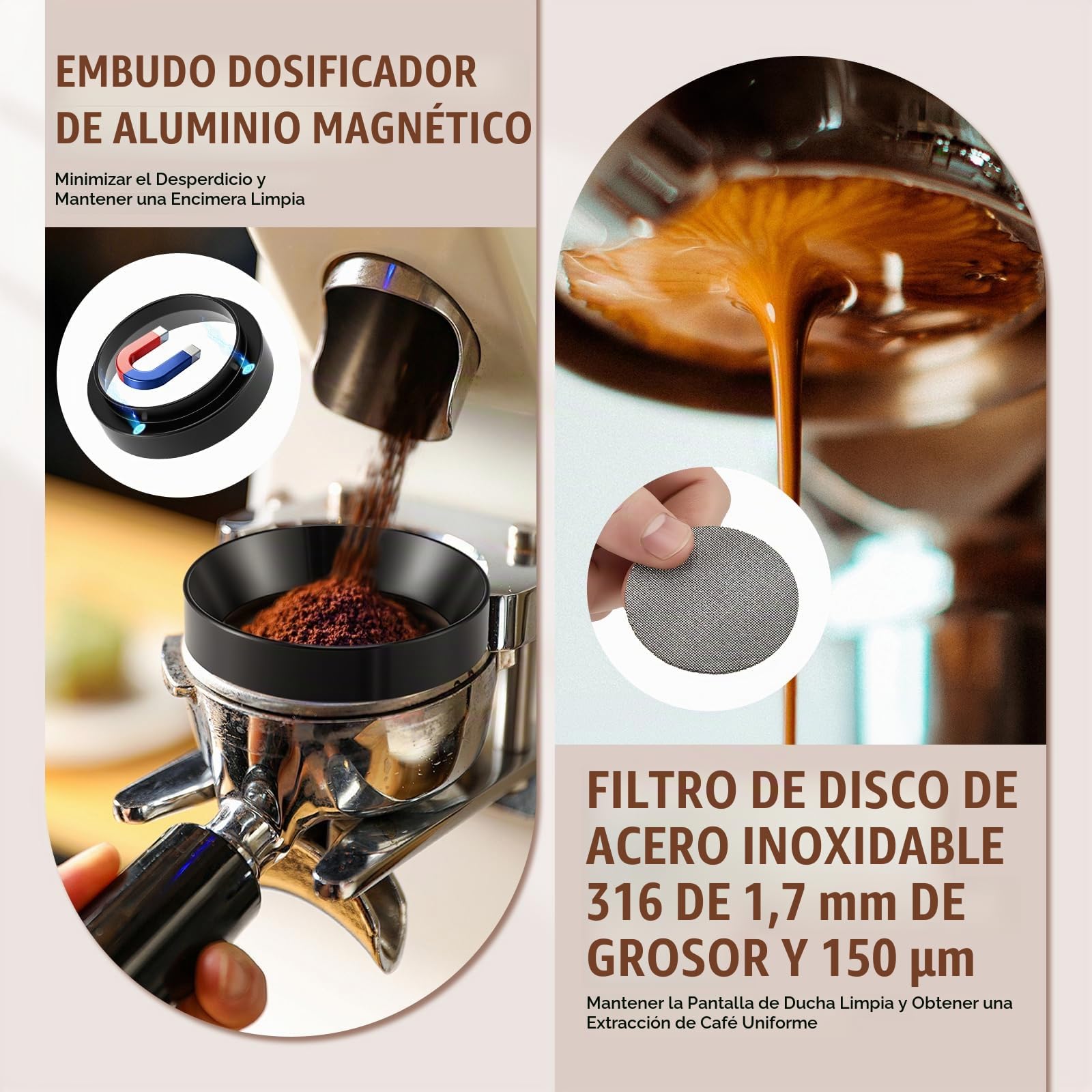 Set completo de 7 herramientas de espresso de 51 mm con estación de tamping, distribuidor, herramienta WDT, anillo dosificador, pantalla de tamizado, cuchara y cepillo de limpieza: accesorios