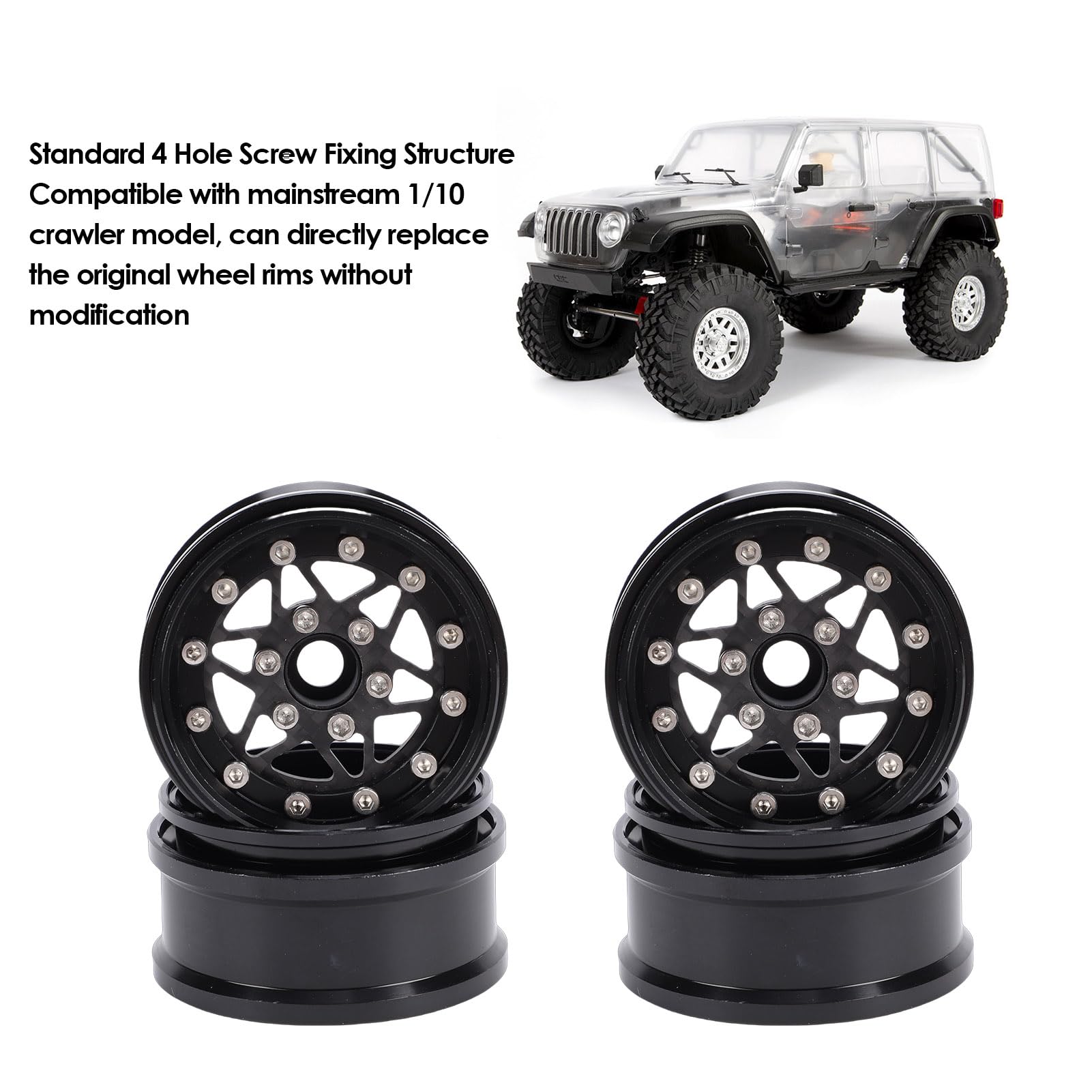 Generic 4 szt. 1,9-calowa Felga RC, Zdalnie Sterowana Piasta Koła Gąsienicowego ze Stopu Aluminium z 71 X śrubami, dla SCX10 1/10 RC Crawler Upgrade Part (BLACK)