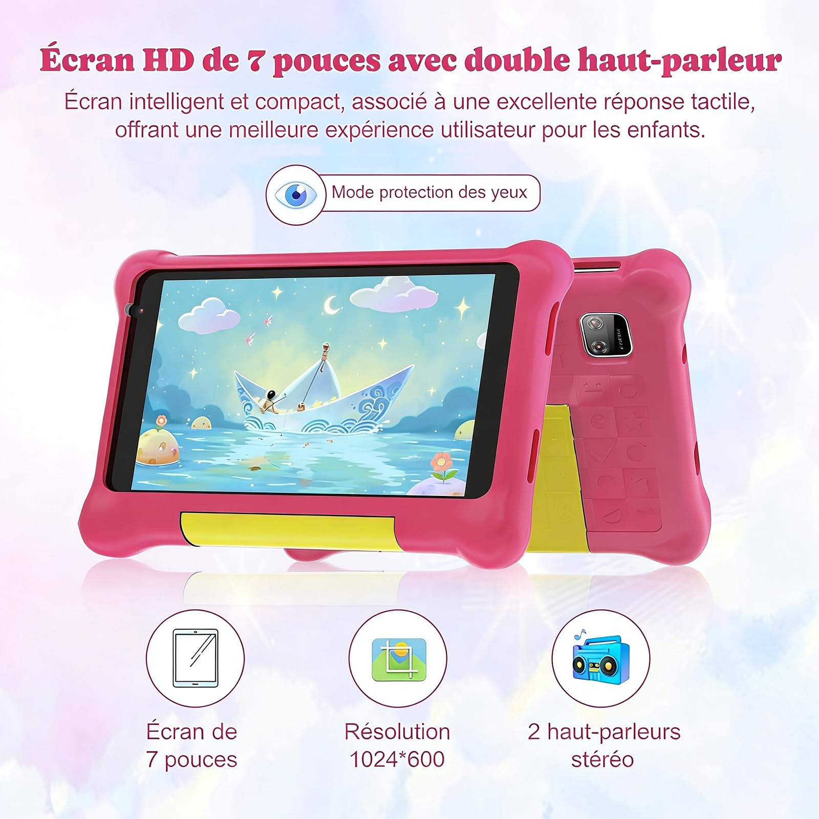 Tablet dla dzieci 17,8 cm (7 cali), tablet Android dla dzieci, 5 GB pamięci RAM, 32 GB pamięci ROM, kontrola rodzicielska, IPS, HD, Bluetooth, WLAN, Quad Core, podwójny aparat, tablety dla
