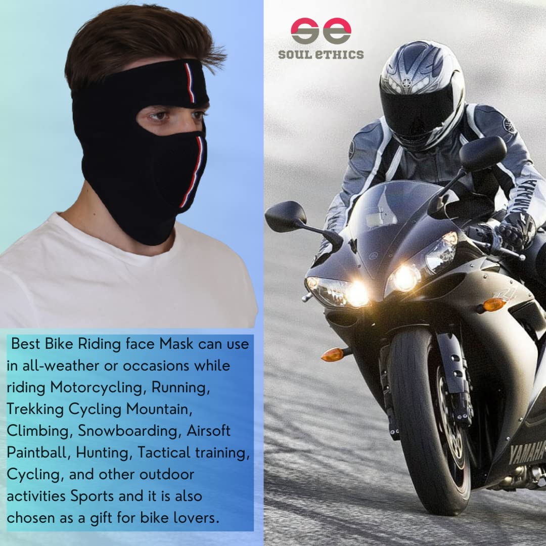 SOUL eTHICS Air Filter Mesh Breathable Pure Cotton Summer Full Face Mask for Biker, Face Protection Mask, Summer Face Cover, Winter, Dust Protection Mask, Helmet Mask for Bikers (Black Plain Mask) 4